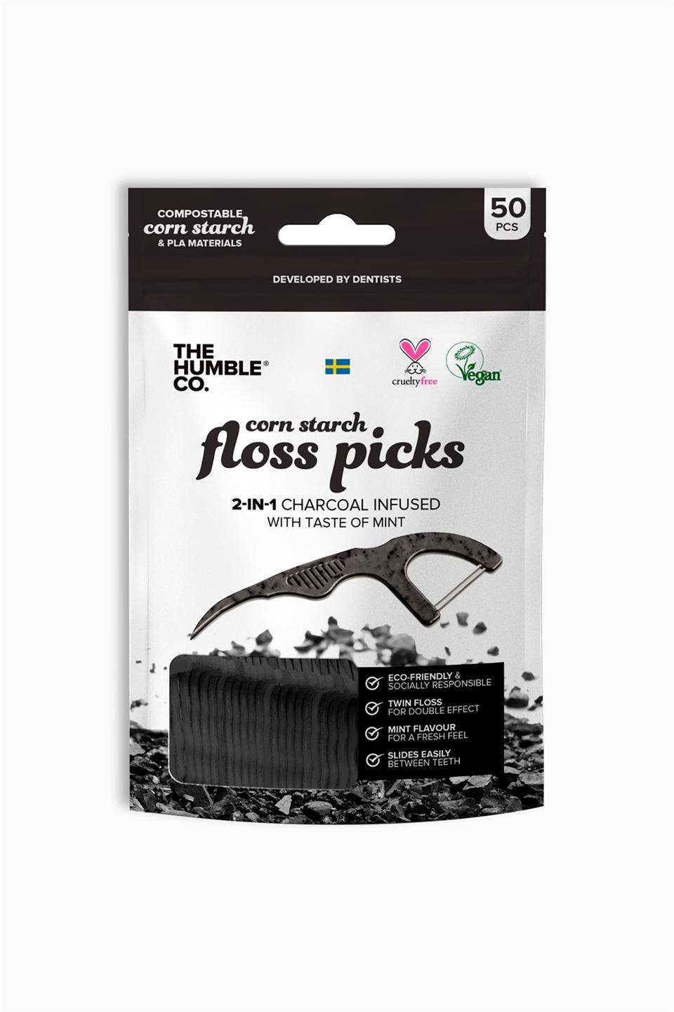 Floss Pick - Kürdanlı diş ipi - kömür nane