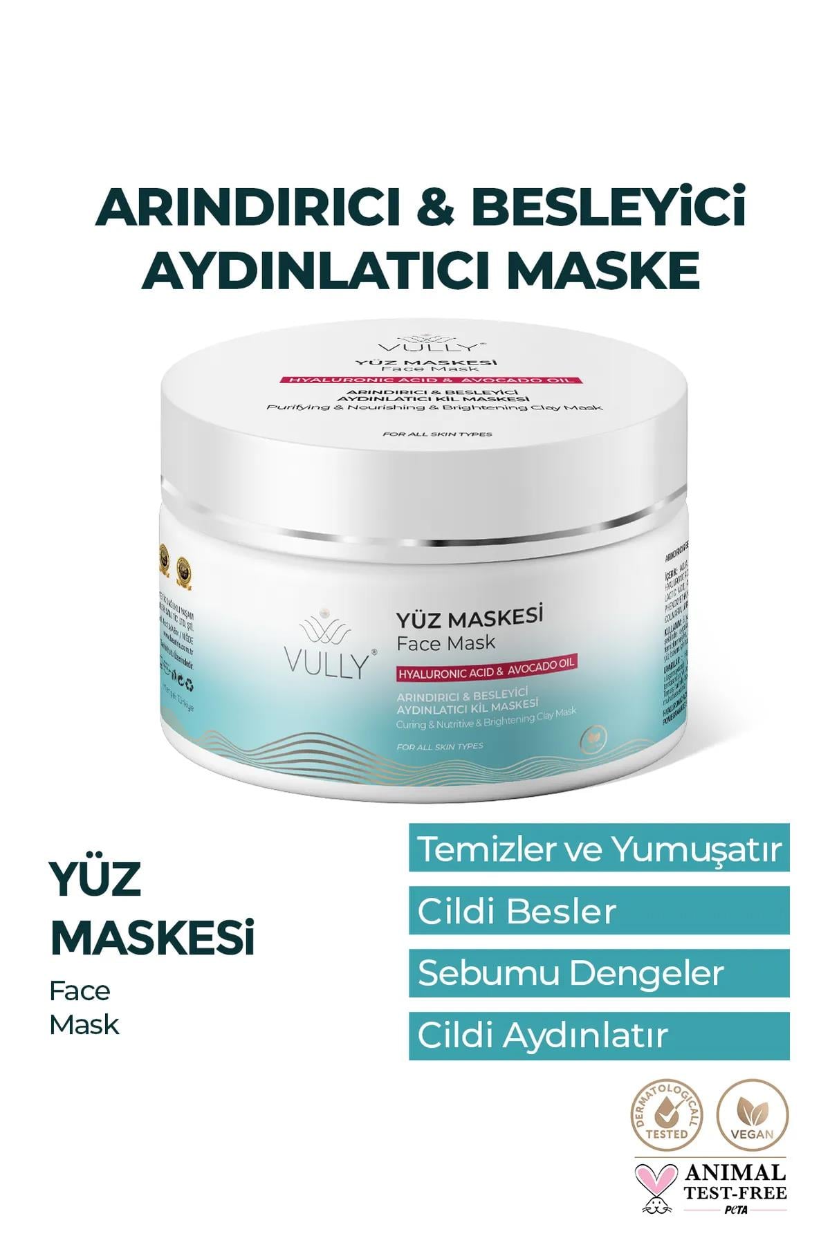 Vully Arındırıcı Besleyici Aydınlatıcı Yüz Için Kil Maskesi 150 Ml (hyaluronıc Acıd - Avacado Oıl)