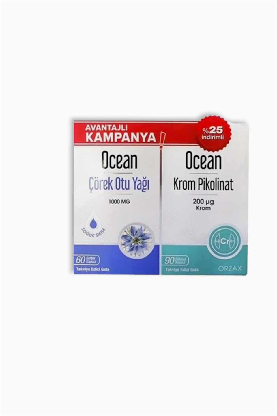 Ocean Çörek Otu Yağı 60 Kapsül + Ocean Krom Pikolinat 90 Kapsül | Orzax | Ocean Çörek Otu Yağı 60 Kapsül + Ocean Krom Pikolinat 90 Kapsül