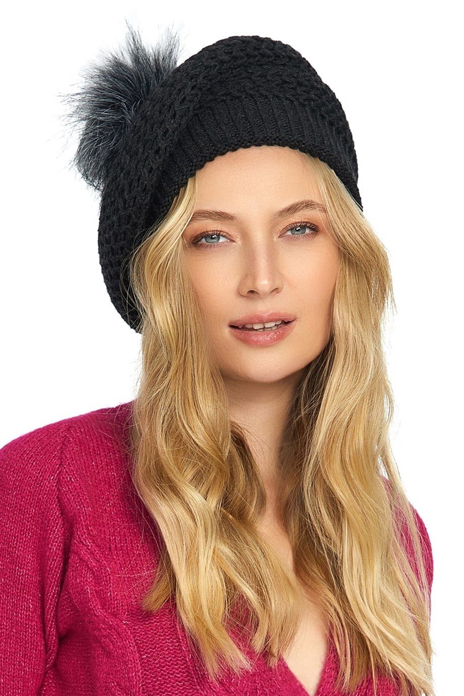 PONPONLU SİYAH ÖRGÜ BERE
