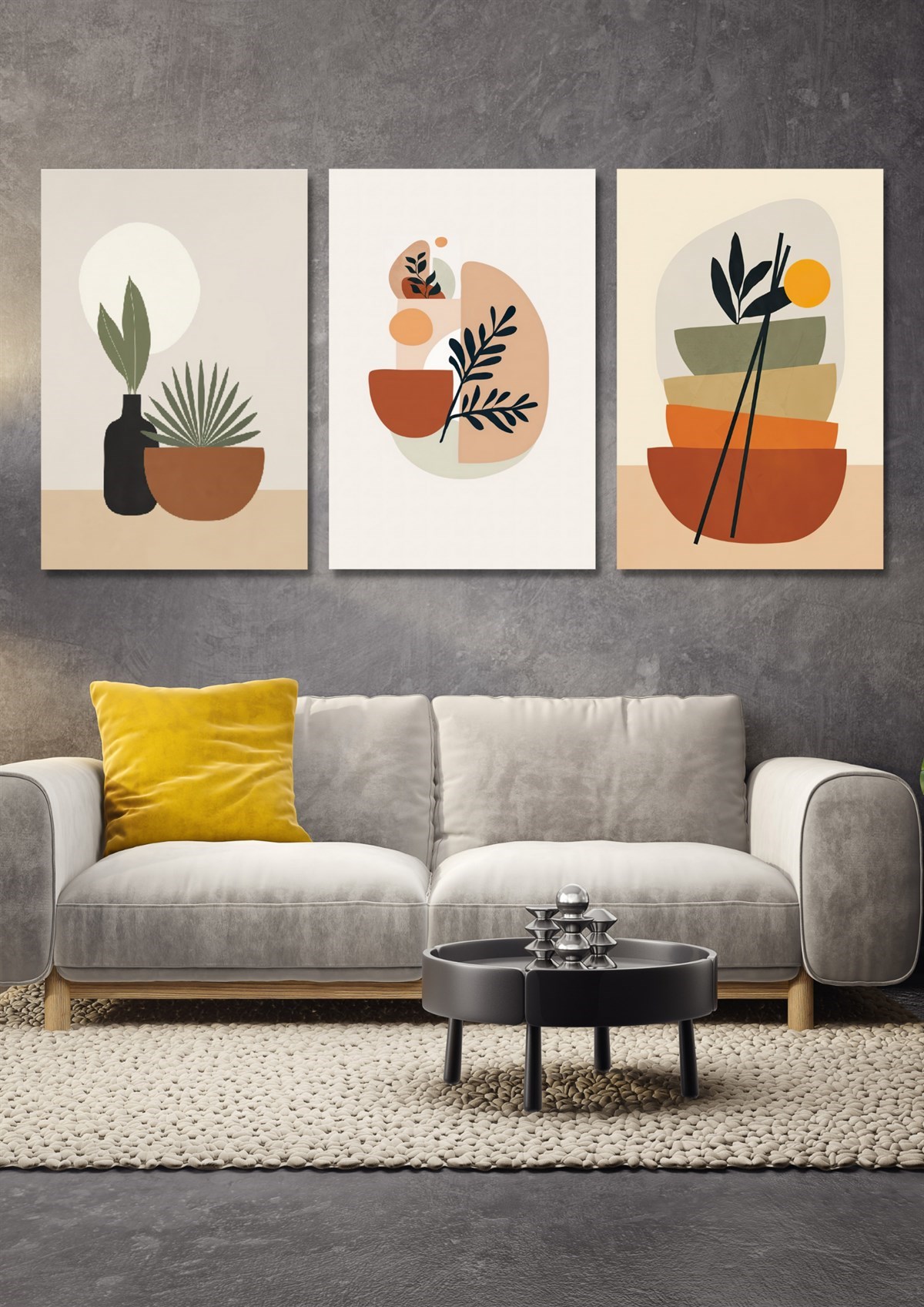 3lü Kanvas Tablo Renkli Desenler - Salon Oturma Yatak Odası Ofis Antre Cafe  için Duvar Dekoru