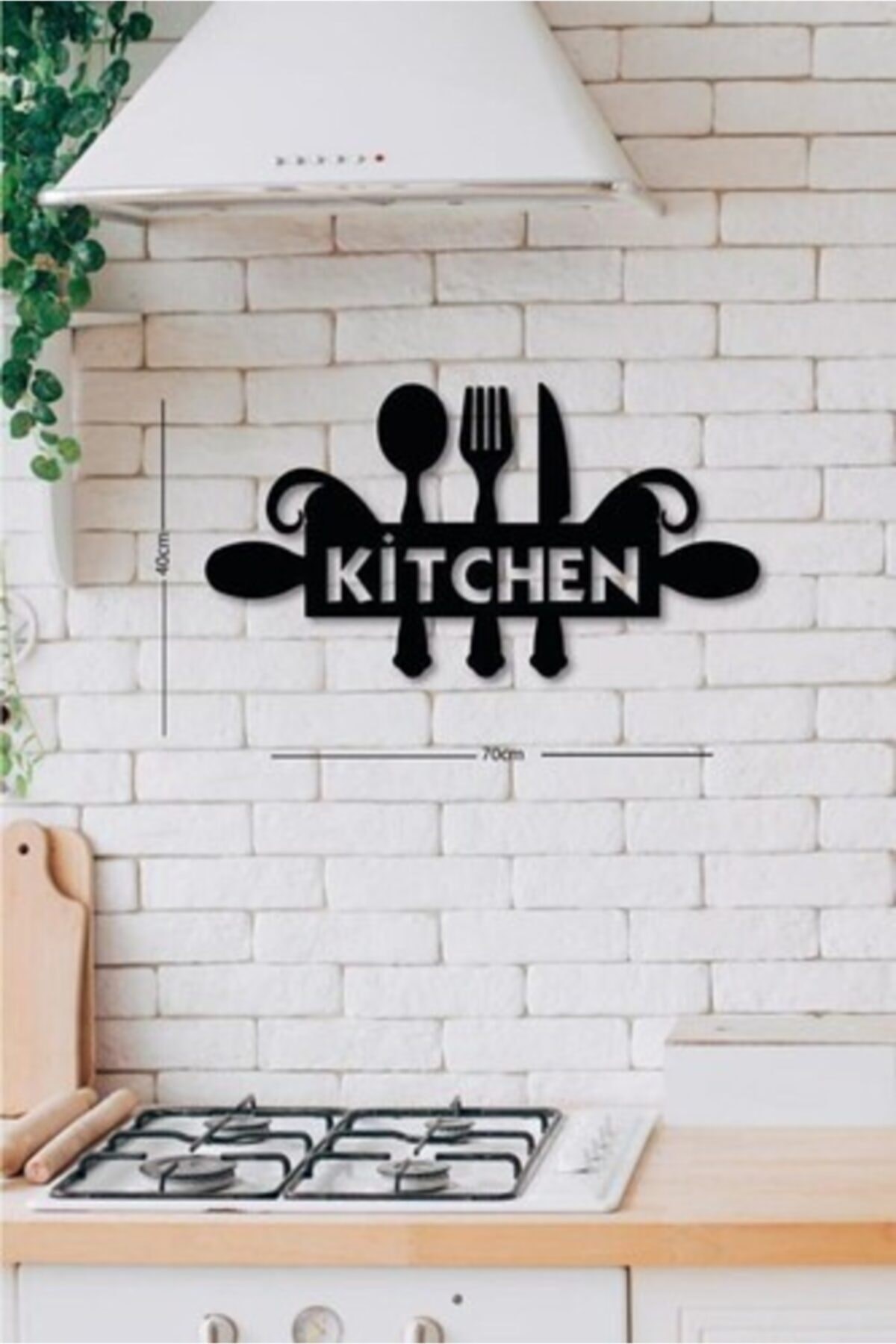 Siyah Ahşap Kitchen Mutfak Duvar Dekoru - Mutfak Cafe Restaurant için Lazer  Kesim 70x40cm Mdf Tablo