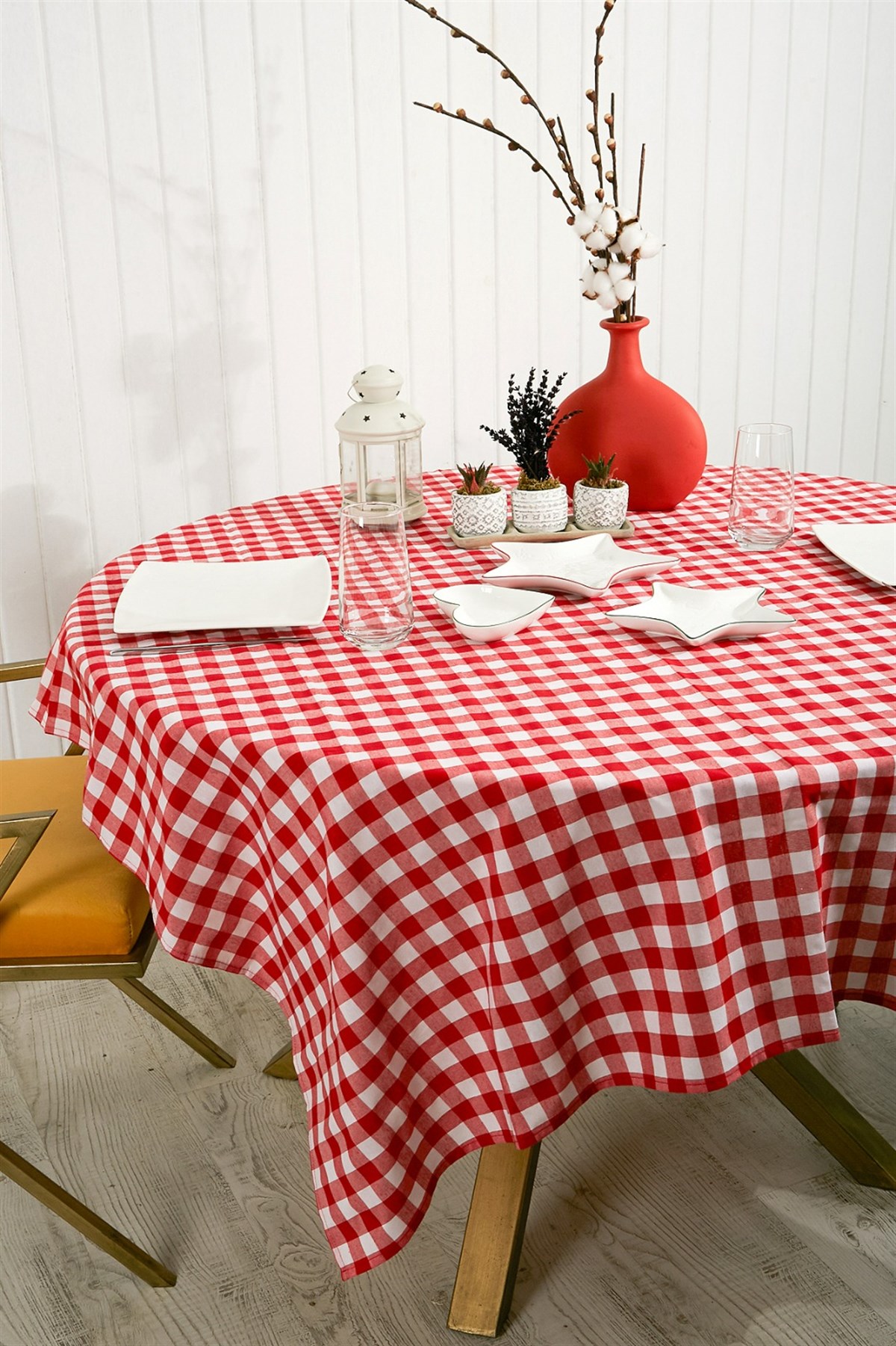 Kırmızı Beyaz Kareli 160x130 cm Masa Örtüsü - Mutfak Konsepti Piknik Kamp  için Sofra Örtüsü