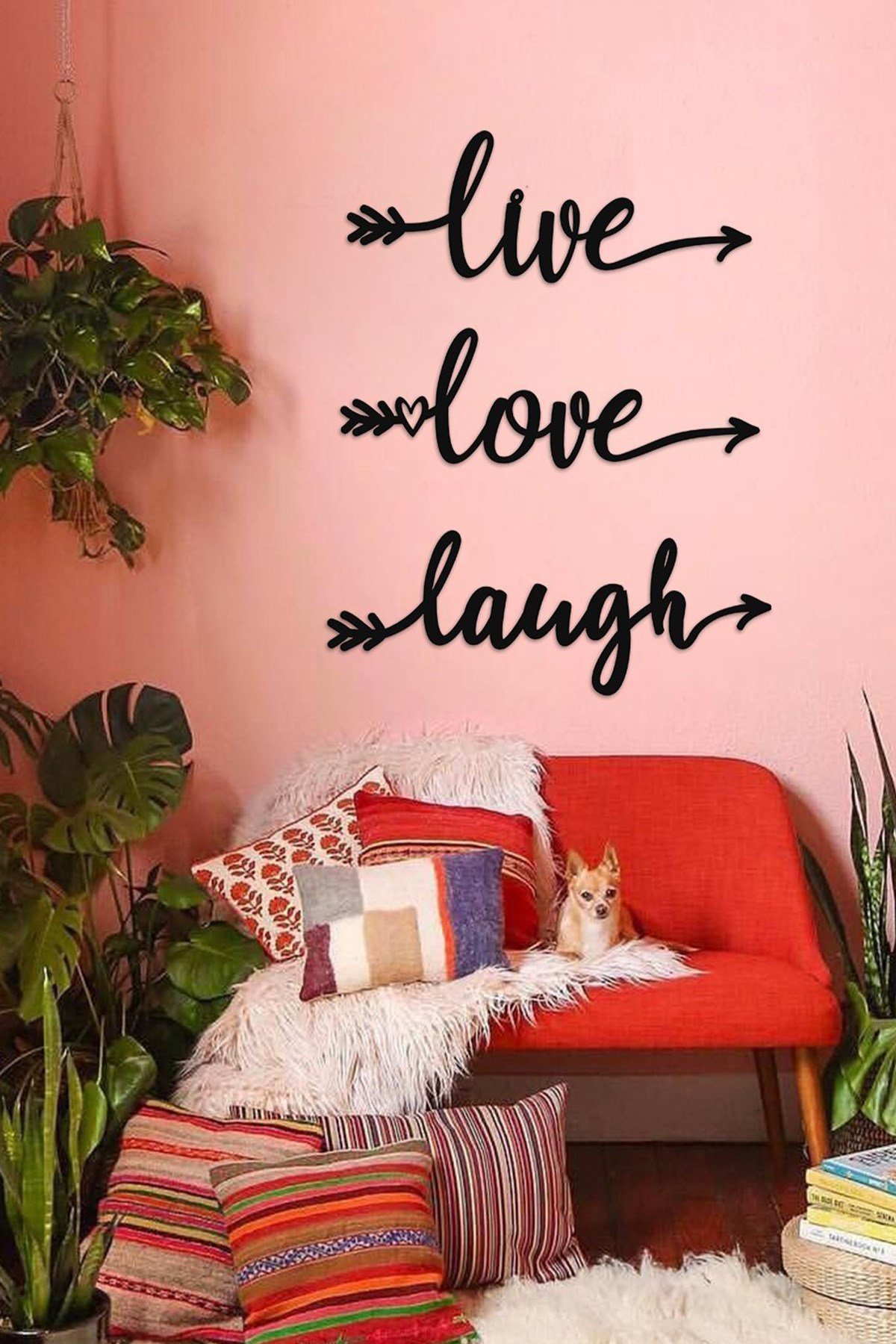 Siyah Ahşap Live Laugh Love 3lü Set Duvar Dekoru Salon Oturma / Yatak Odası  için 40x40 cm Mdf Tablo
