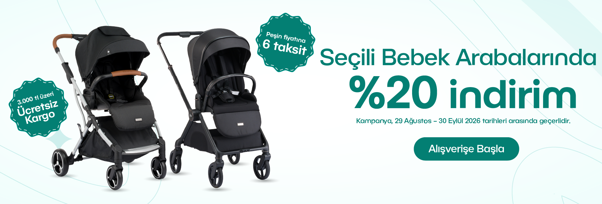 Tüm bebek arabalarında %20 indirim