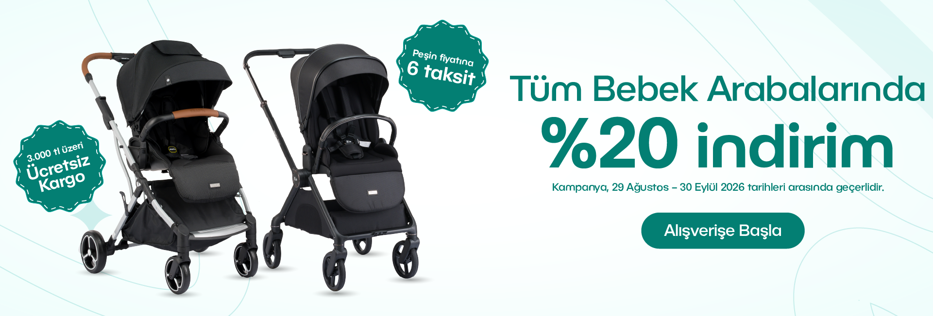 Tüm bebek arabalarında %20 indirim