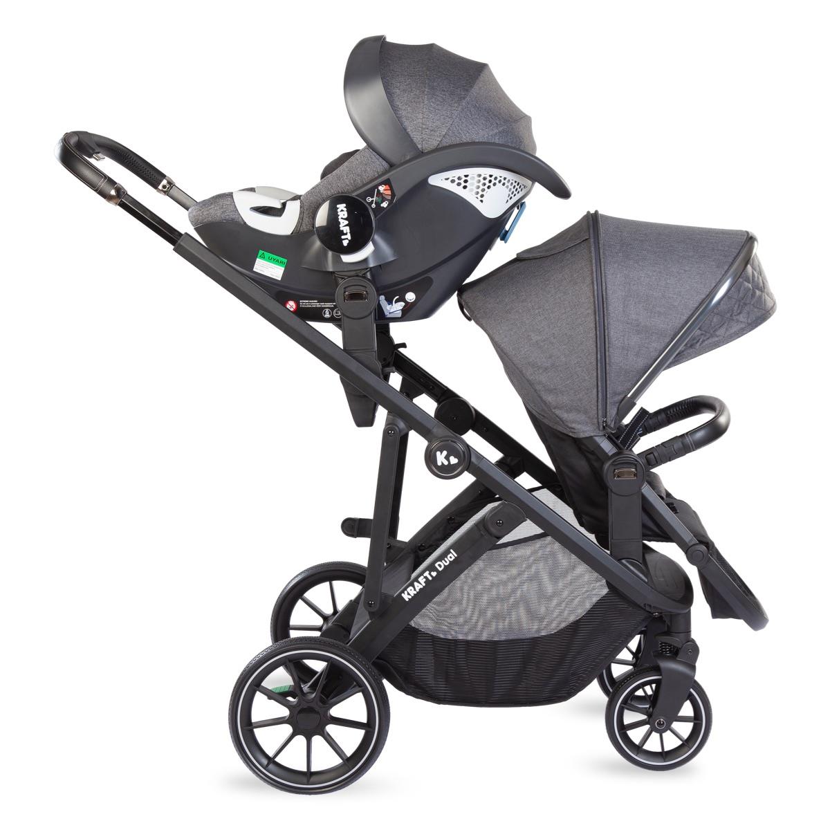 Dual İkiz Travel Sistem Bebek Arabası Koyu Gri | Kraft
