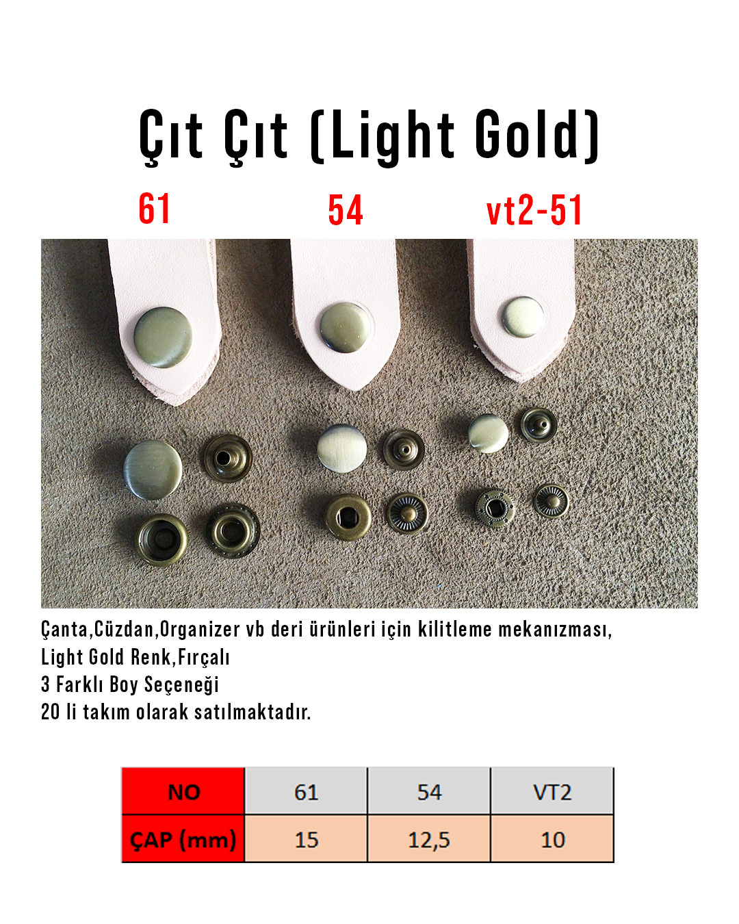 Çıt Çıt, Düğme / derimalzeme.comÇıt Çıt (Light Gold)