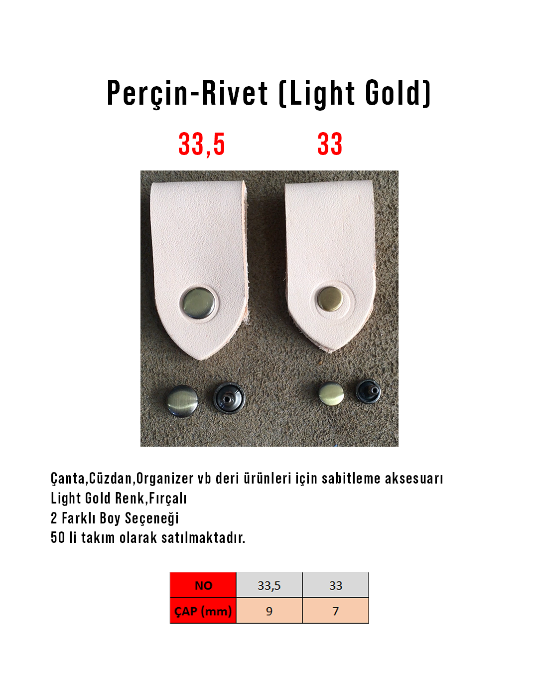 Perçin,Rivet | derimalzeme.comPerçin (Light Gold)