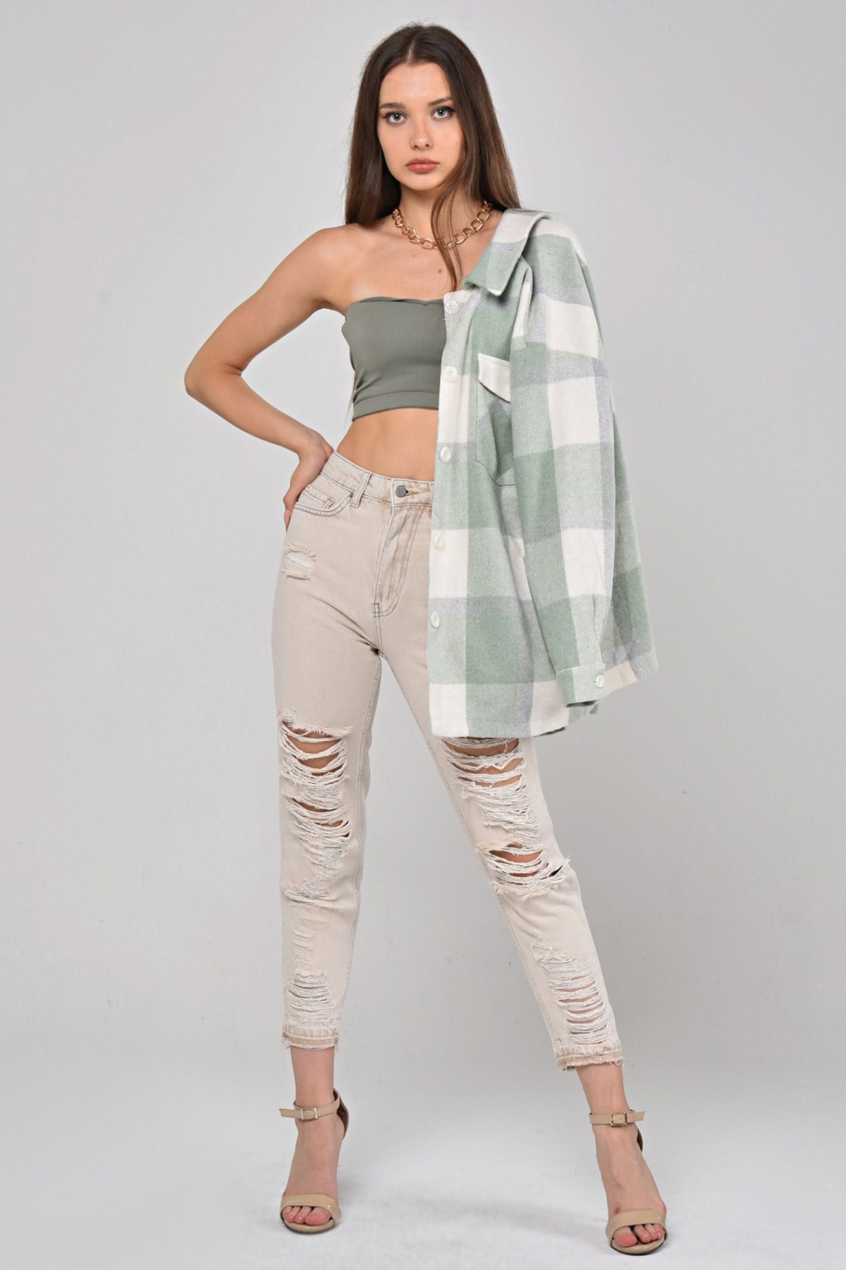 The Bark Lazer Kesim Kadın Mom Jean Pantolon 1037-860 Krem