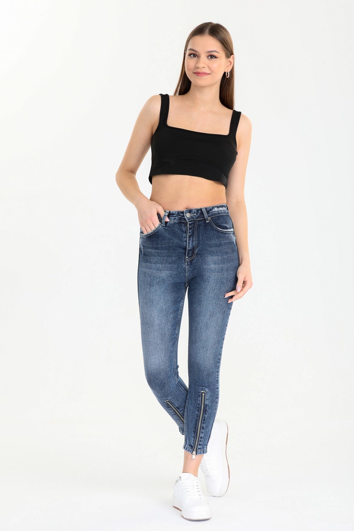 The Bark Önü Fermuarlı Skinny Jean 4055 Mavi