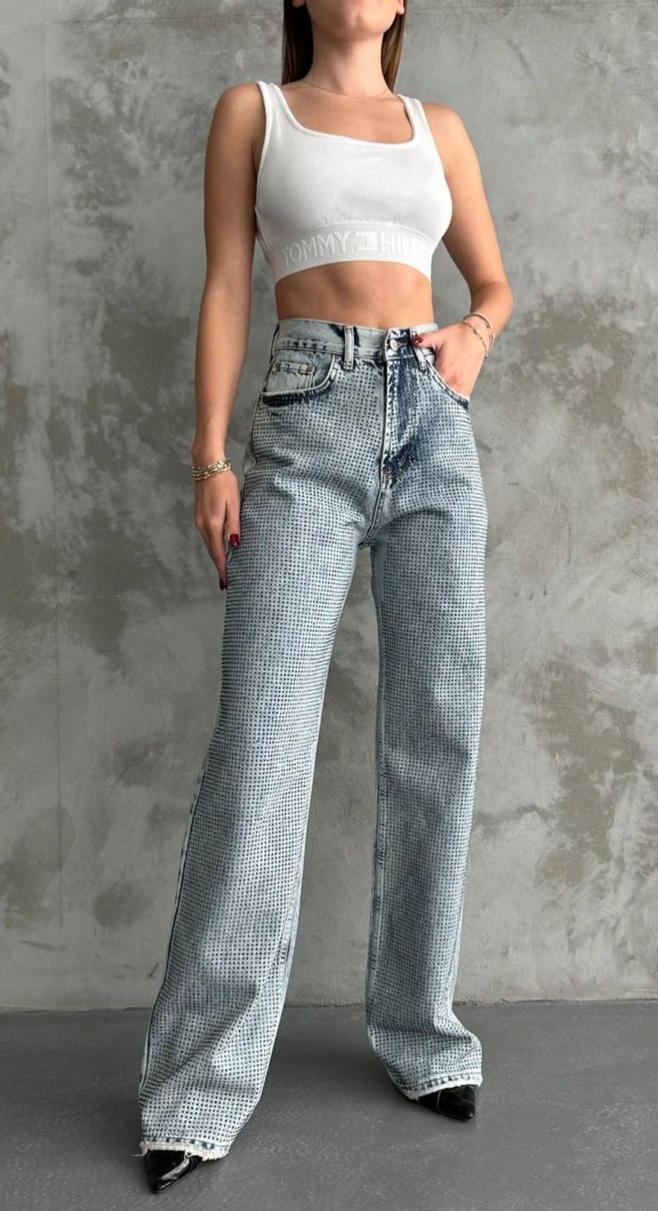 The Bark Taşlı Baggy Kadın Jean Pantolon 40313 Mavi