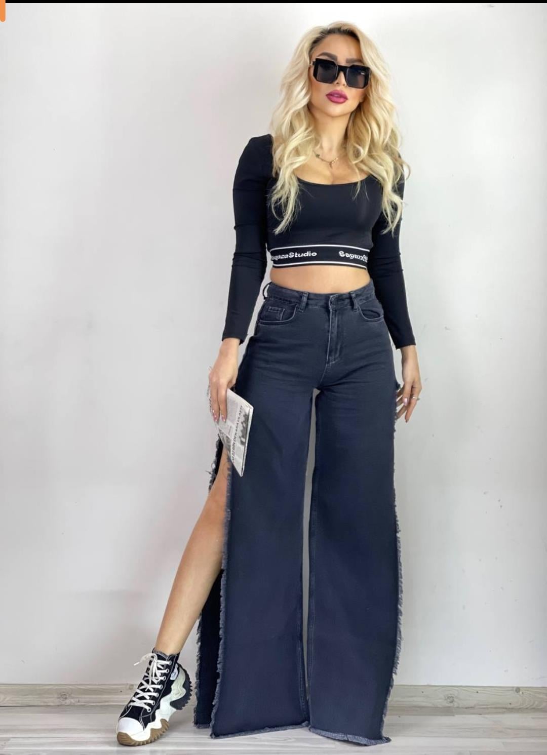 The Bark Kadın Yan Yırtmaçlı Jean  Pantolon 40206 Siyah