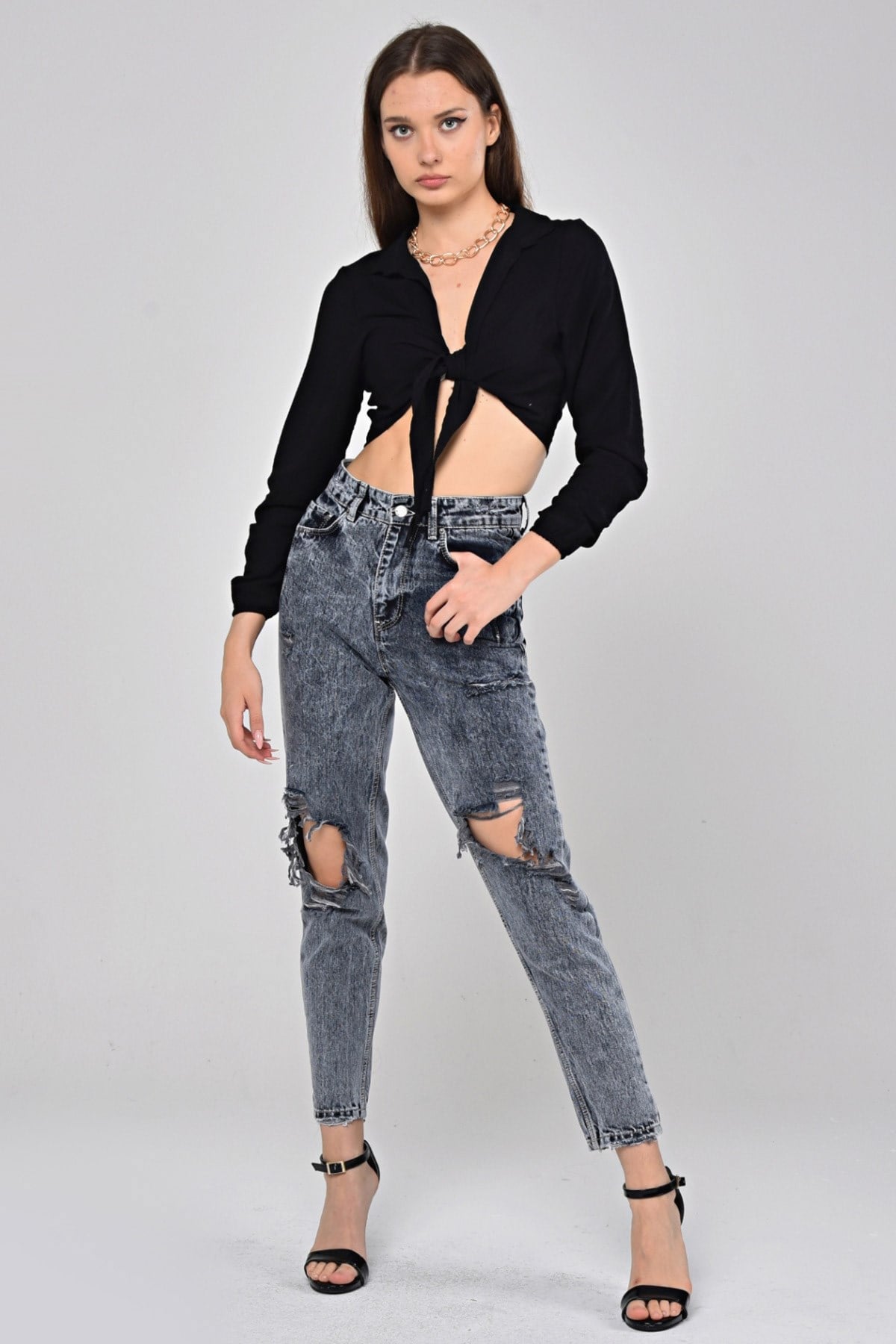 The Bark Lazer Kesim Kar Yıkama Mom Jean Kadın Pantolon 4256-055 Koyu Mavi