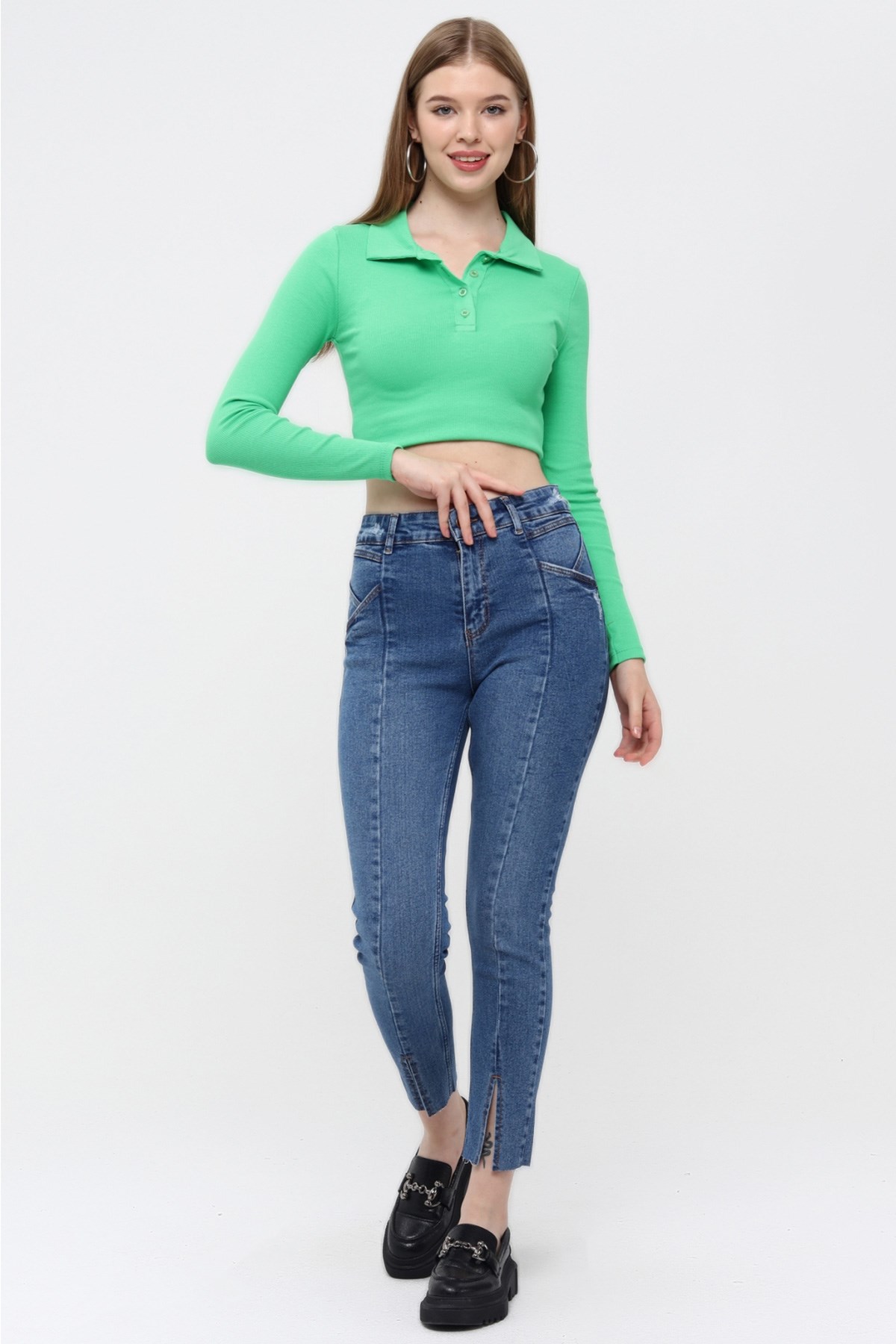 The Bark Ön Bölümü Yırtmaçlı Likralı Skinny Jean Pantolon 40164 Mavi