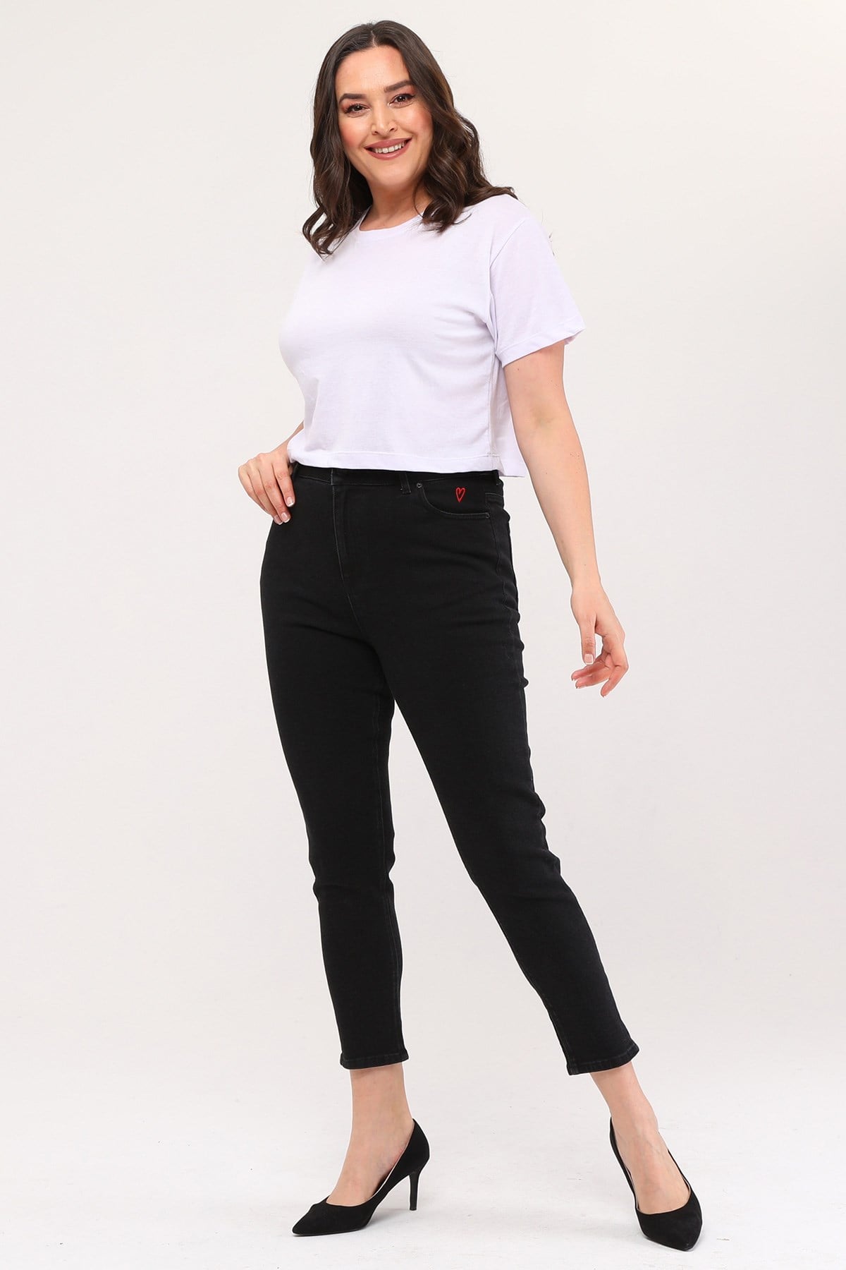 The Bark Yüksek Bel Nakışlı Skinny Jean Kadın Pantolon 1042 Siyah