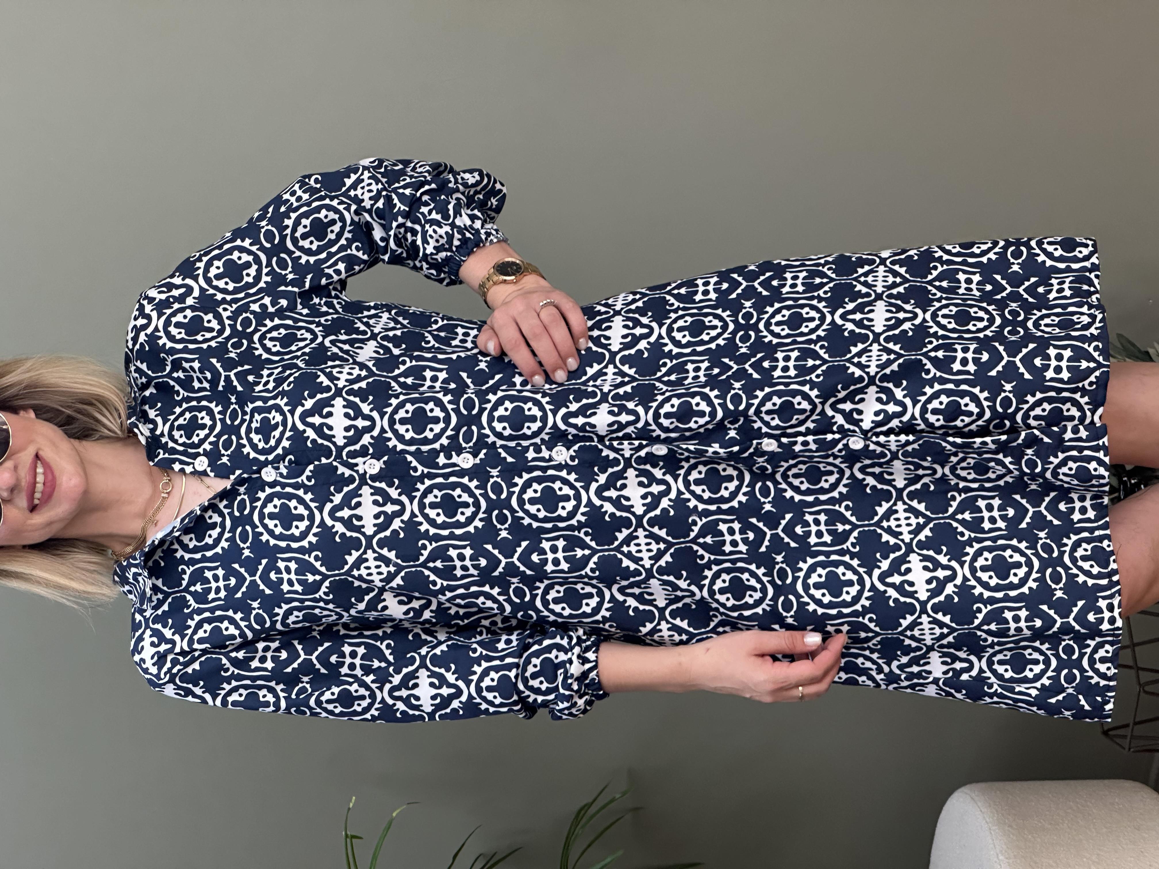 ETNIK DESEN DESEN GÖMLEK TUNİK MAVİ BEYAZ