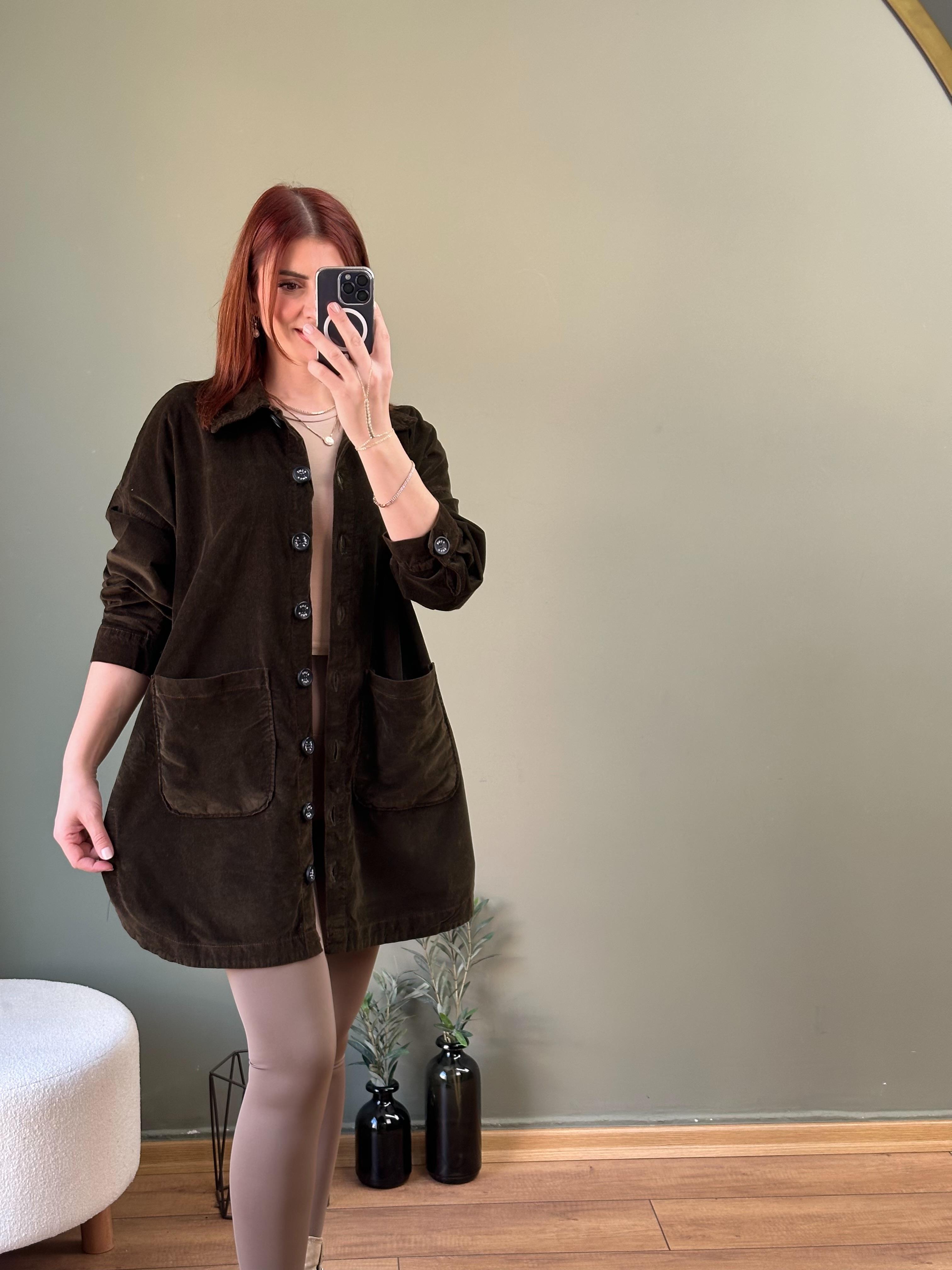 İTHAL DİJİTAL KADİFE GÖMLEK HAKİ 