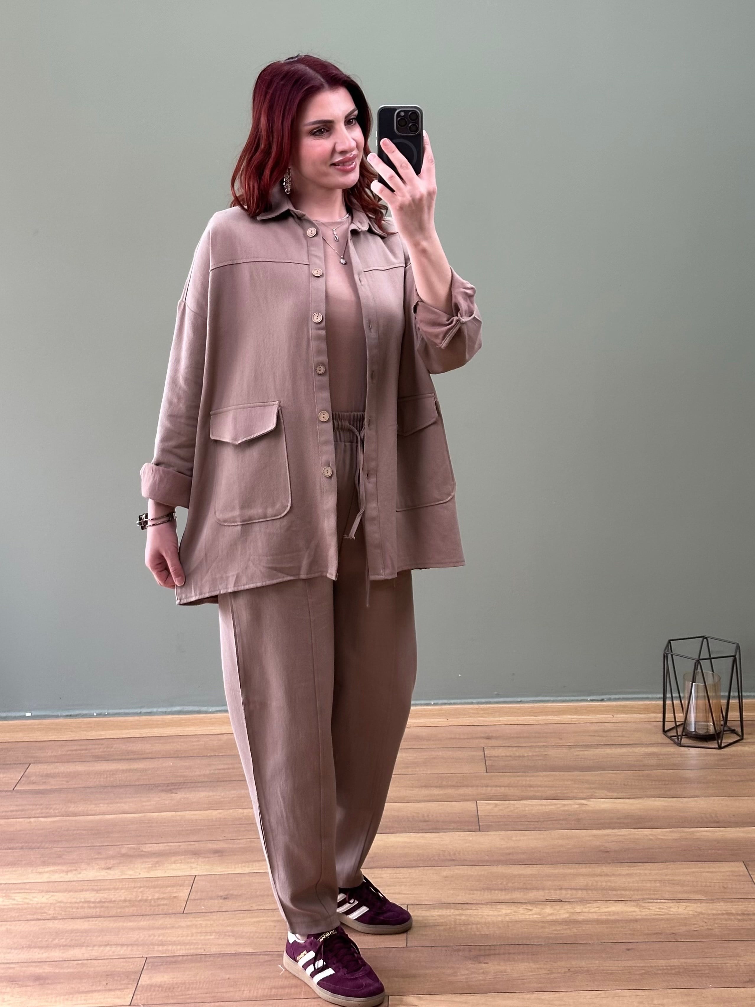 Premium seri %100 Pamuk Gabardin İkili Takım Vizon 