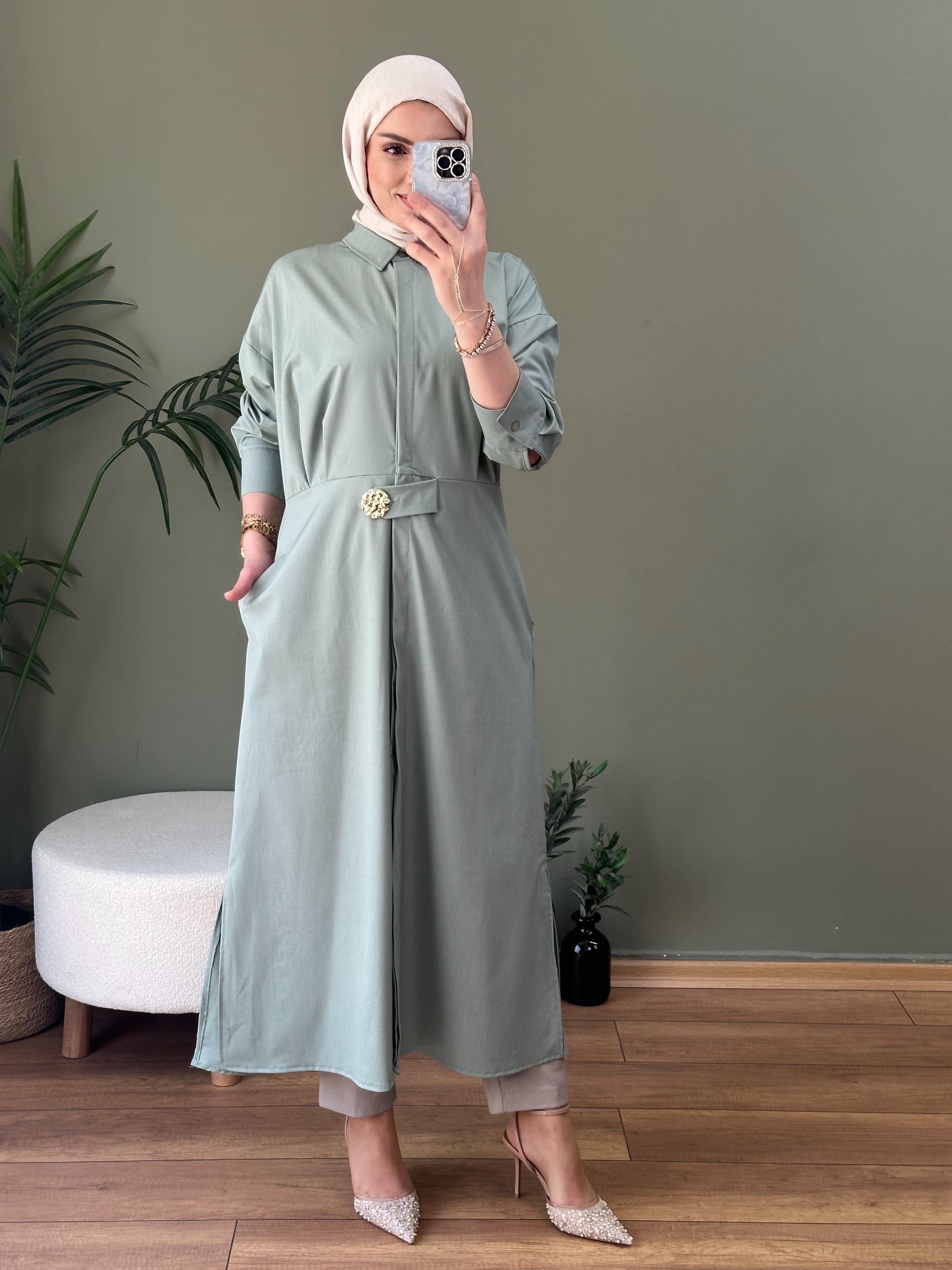 Stil tasarım gömlek elbise mint