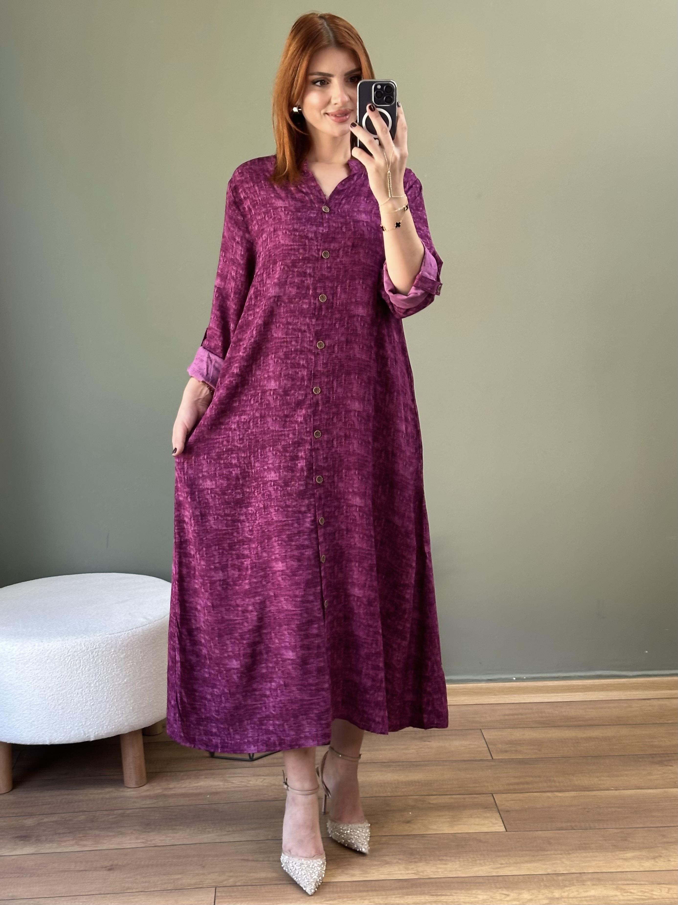  İTALYAN VİSKON BOYDAN DÜĞMELİ ELBİSE MURDUM 