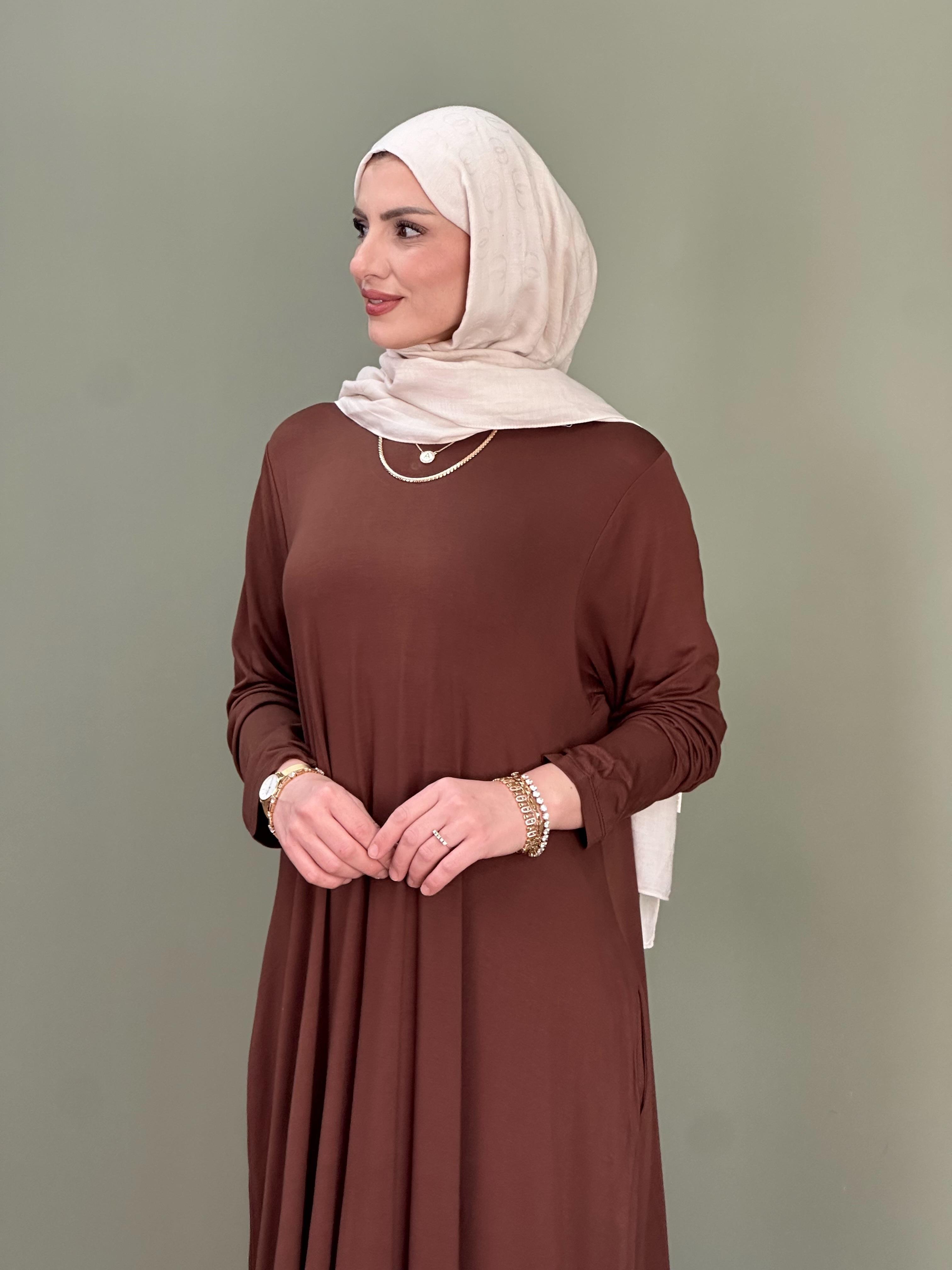 %100 PAMUKLU SWEAT ELBİSE KAHVE 