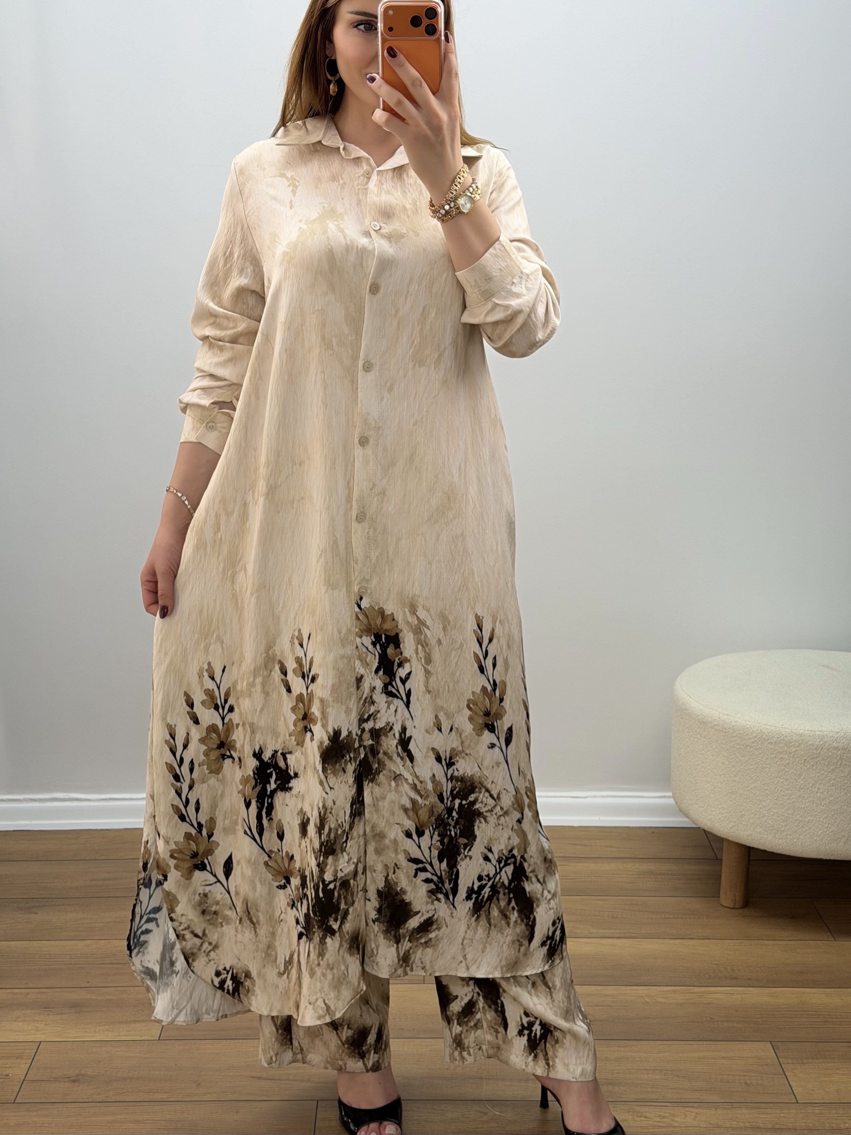 Amber Floral Takım Bej