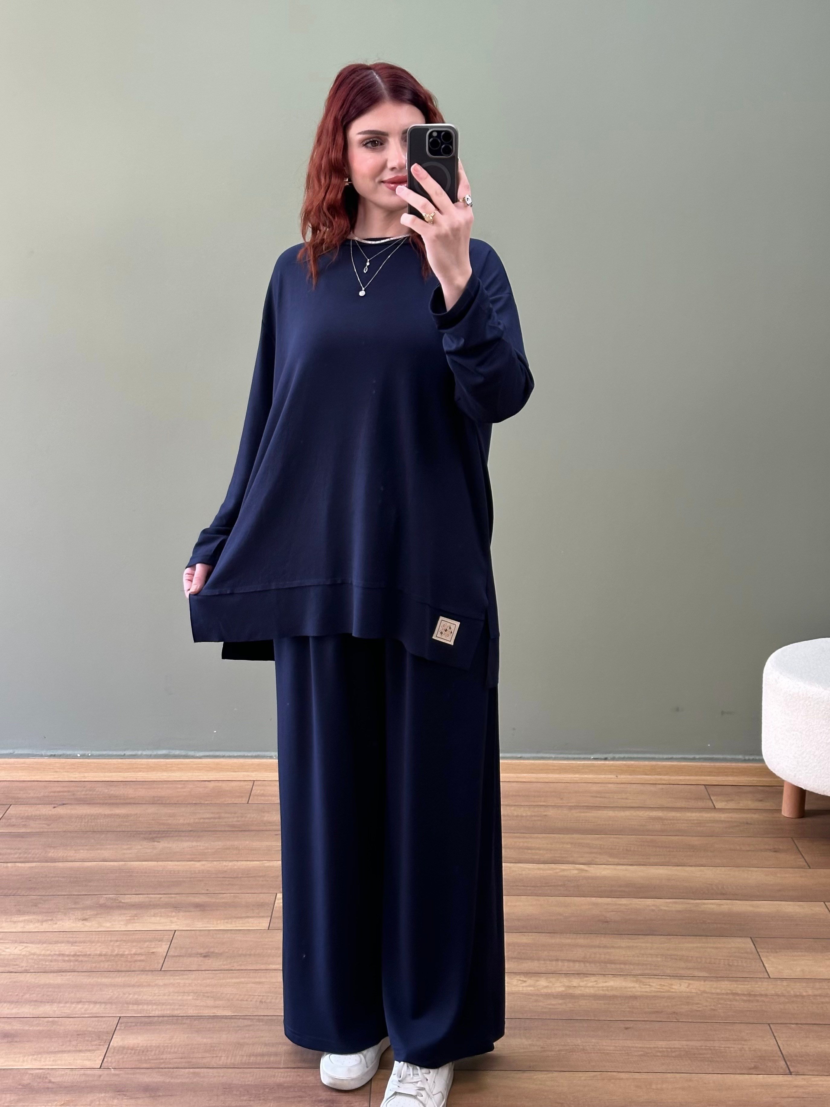 ARMALI MODAL KUMAŞ OVERSİZE TAKIM LACİVERT