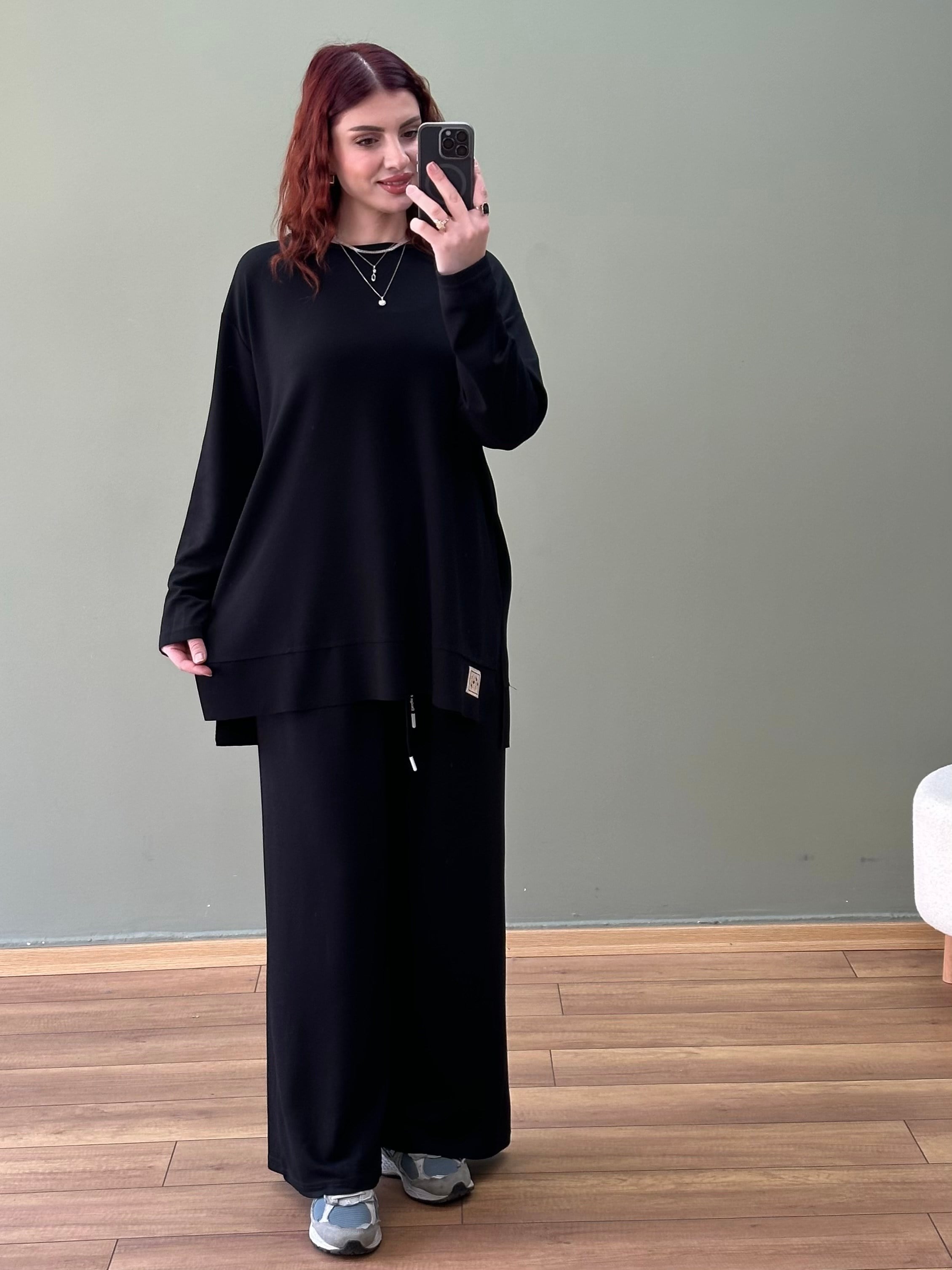 ARMALI MODAL KUMAŞ OVERSİZE TAKIM SİYAH