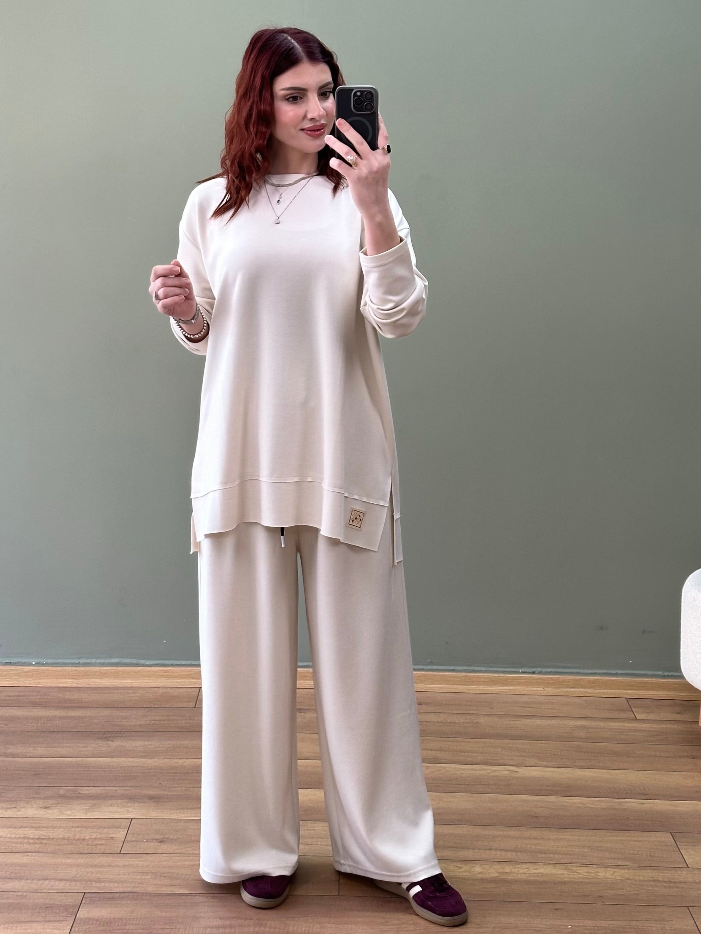 ARMALI MODAL KUMAŞ OVERSİZE TAKIM TAŞ RENGİ