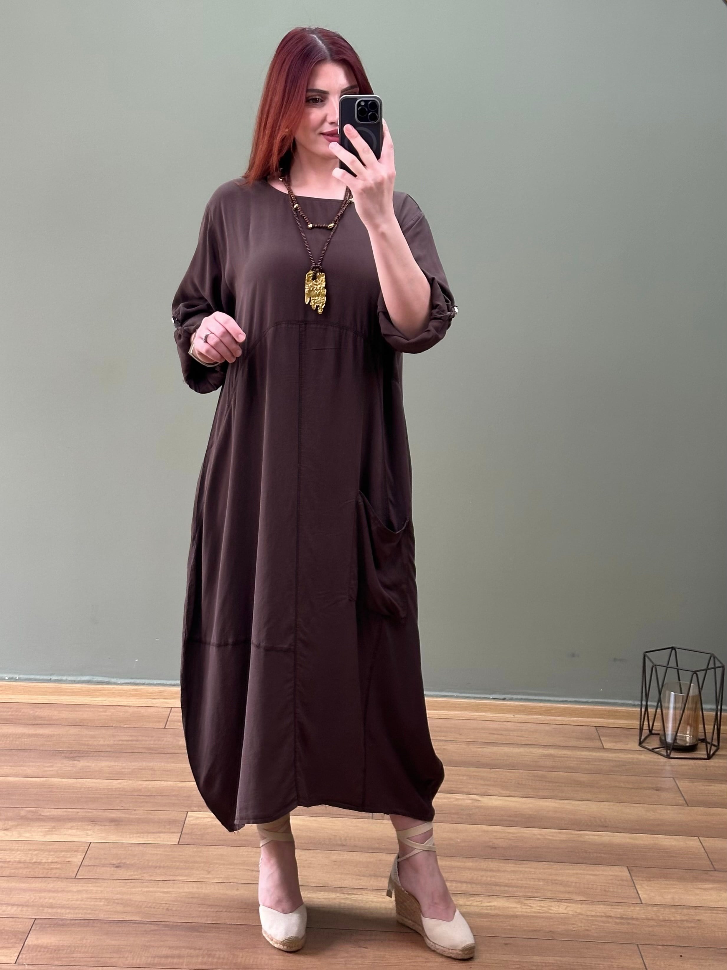 BOHEM BALON KESİM ELBİSE ACI KAHVE