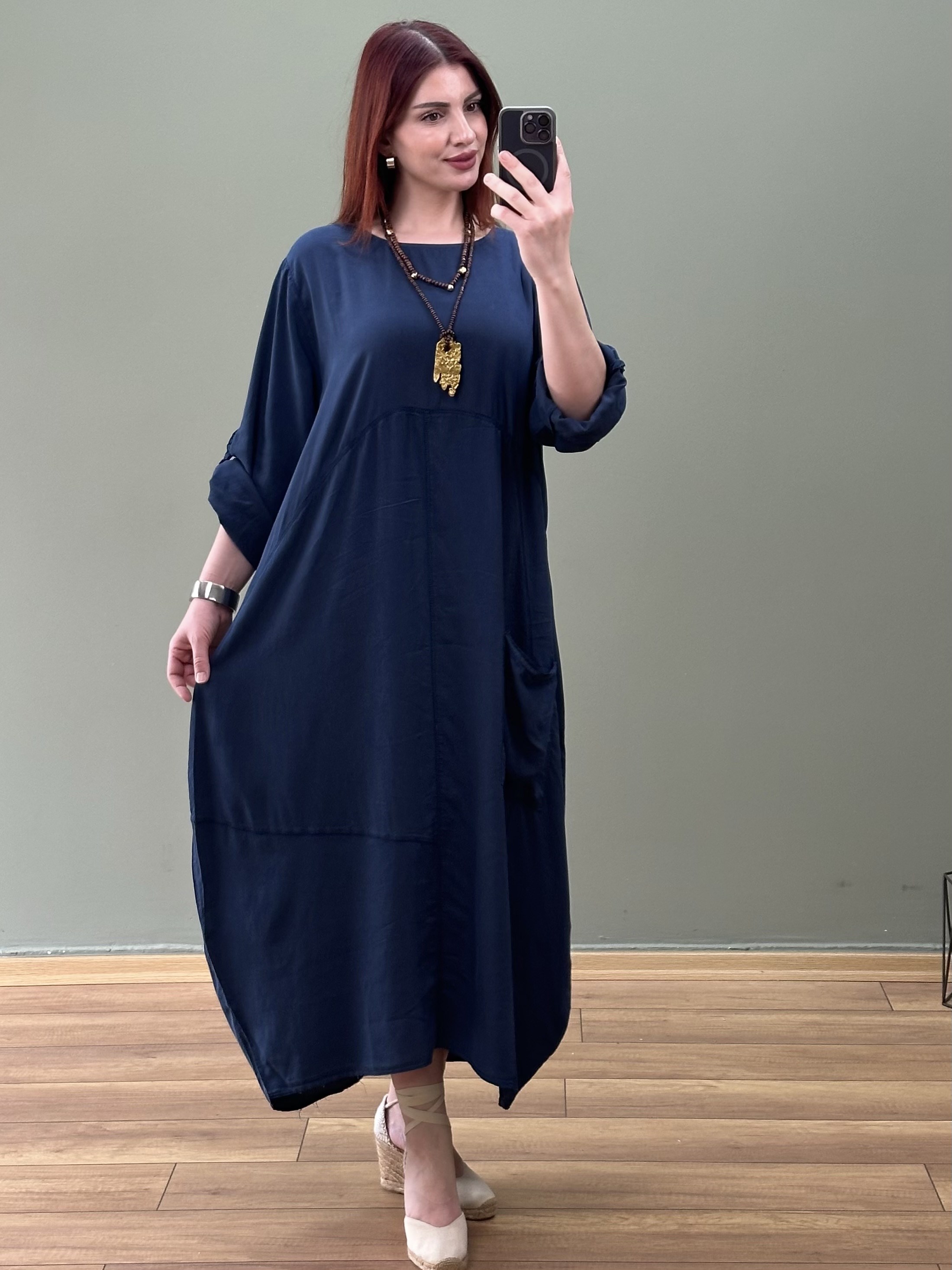 BOHEM BALON KESİM ELBİSE LACİVERT