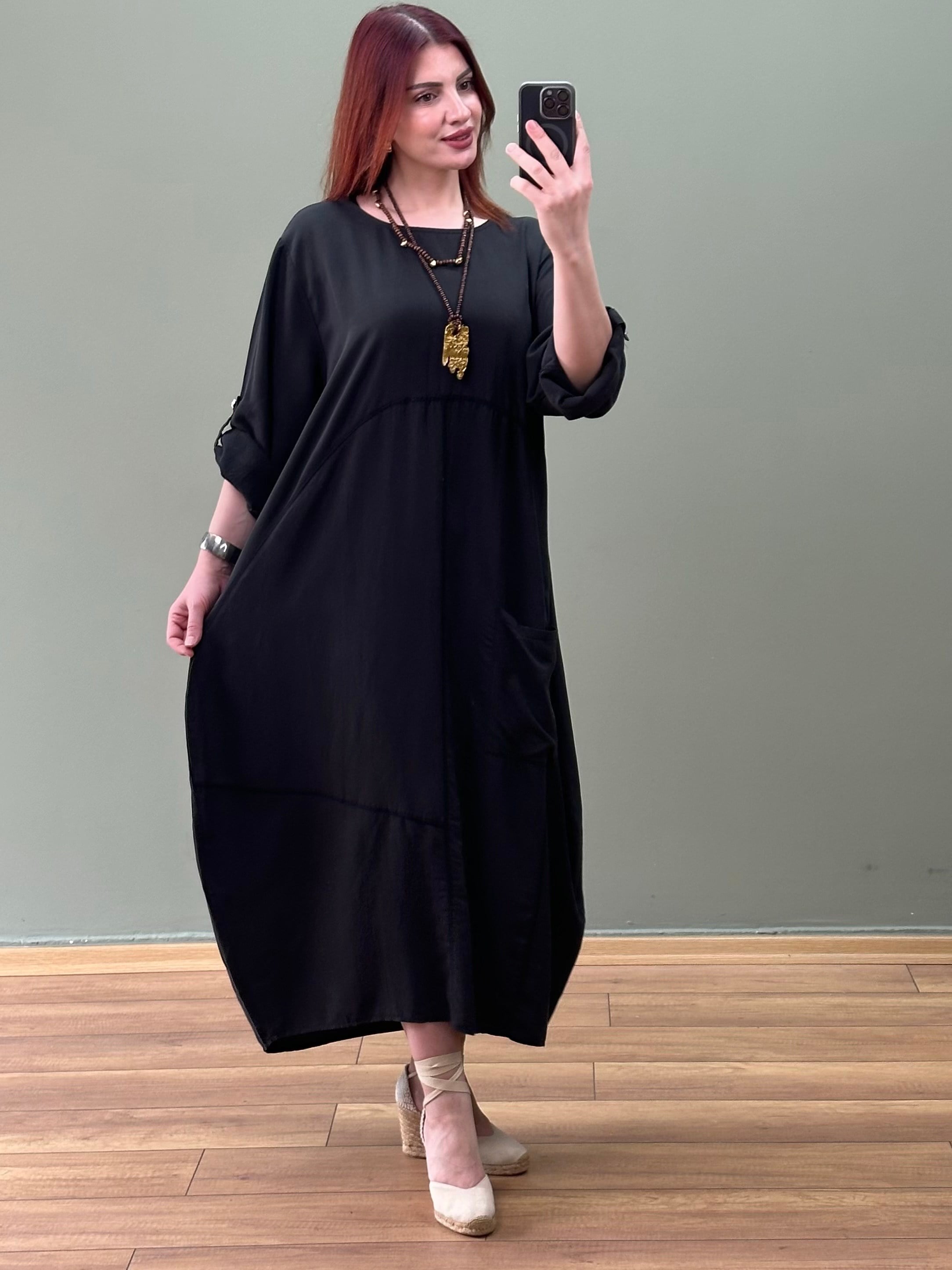 BOHEM BALON KESİM ELBİSE SİYAH