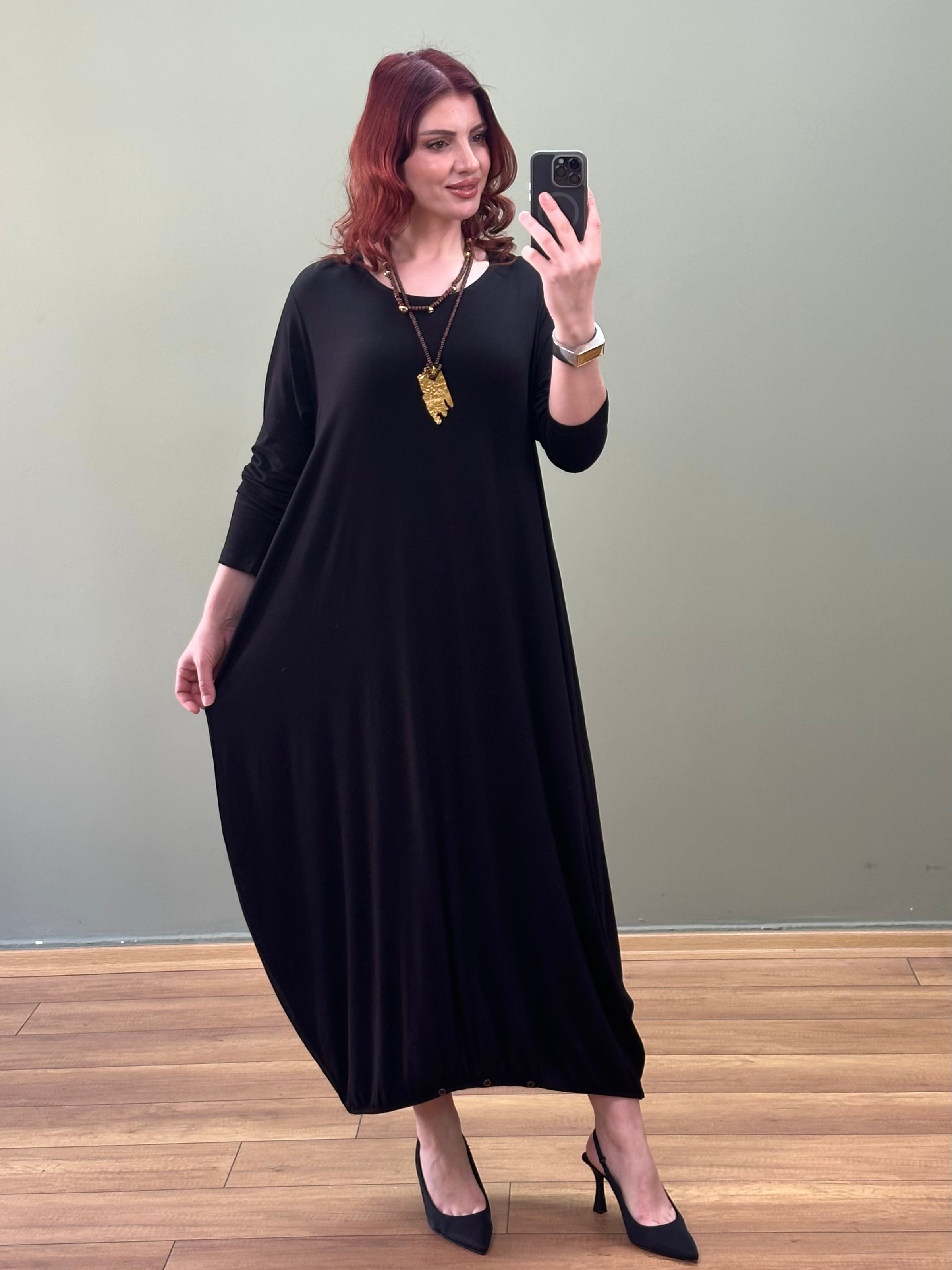 ETEK UCU ÇIT ÇITLI BALON ELBİSE SİYAH