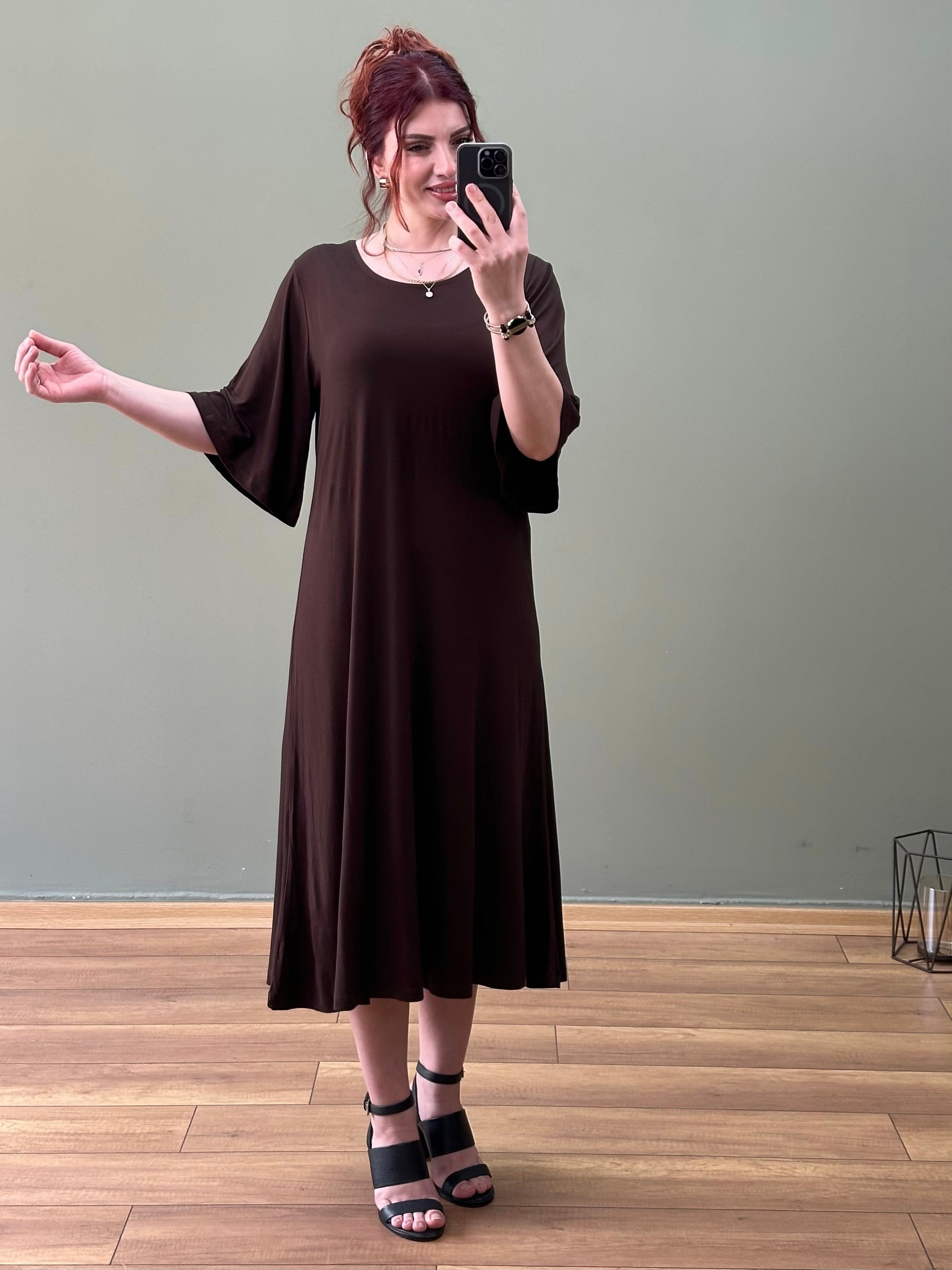 MİDİ BOY KOL VOLANLI PENYE ELBİSE ACI KAHVE