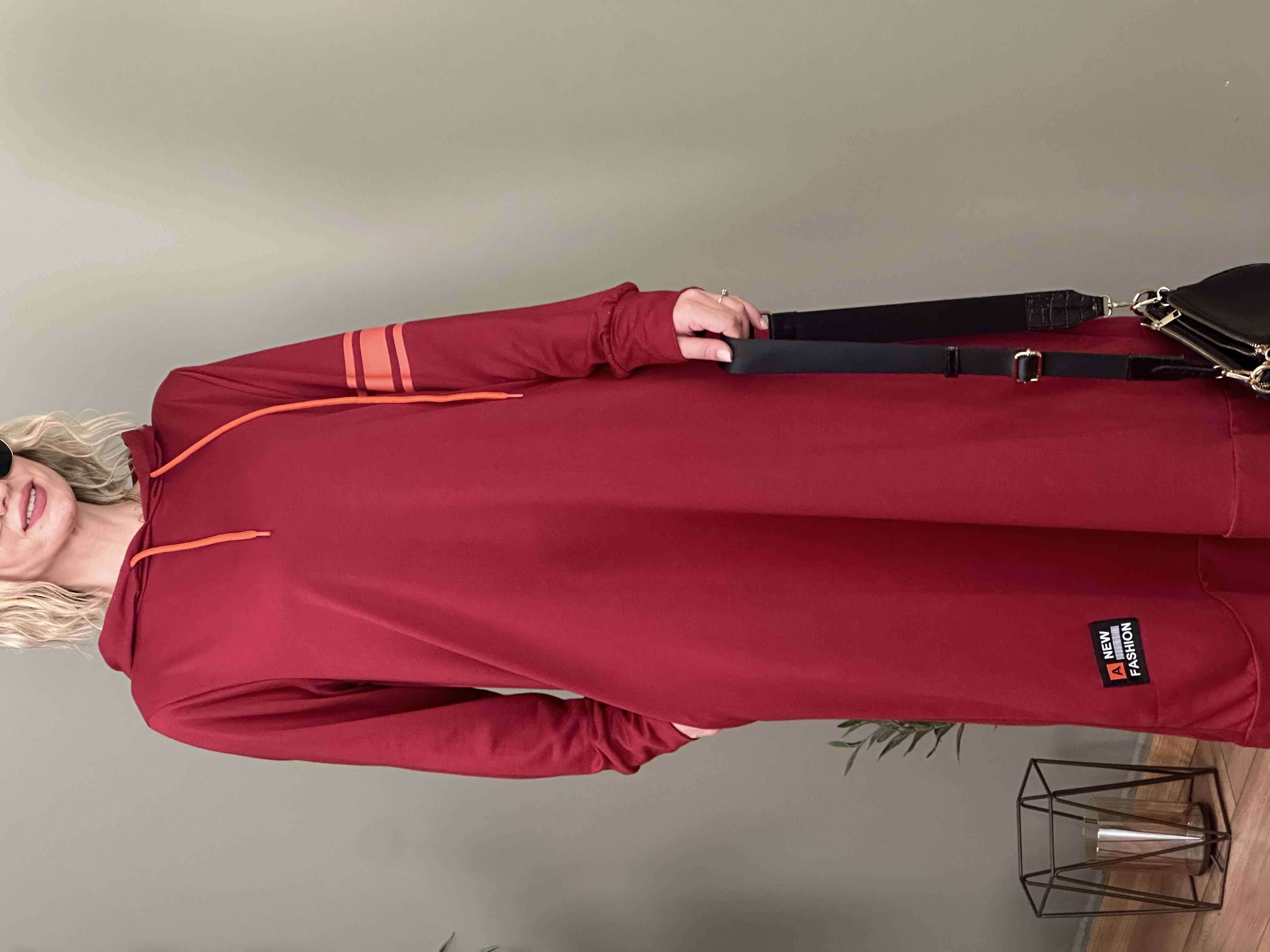 NEON ARMALI SPOR SWEAT ELBİSE BORDO 
