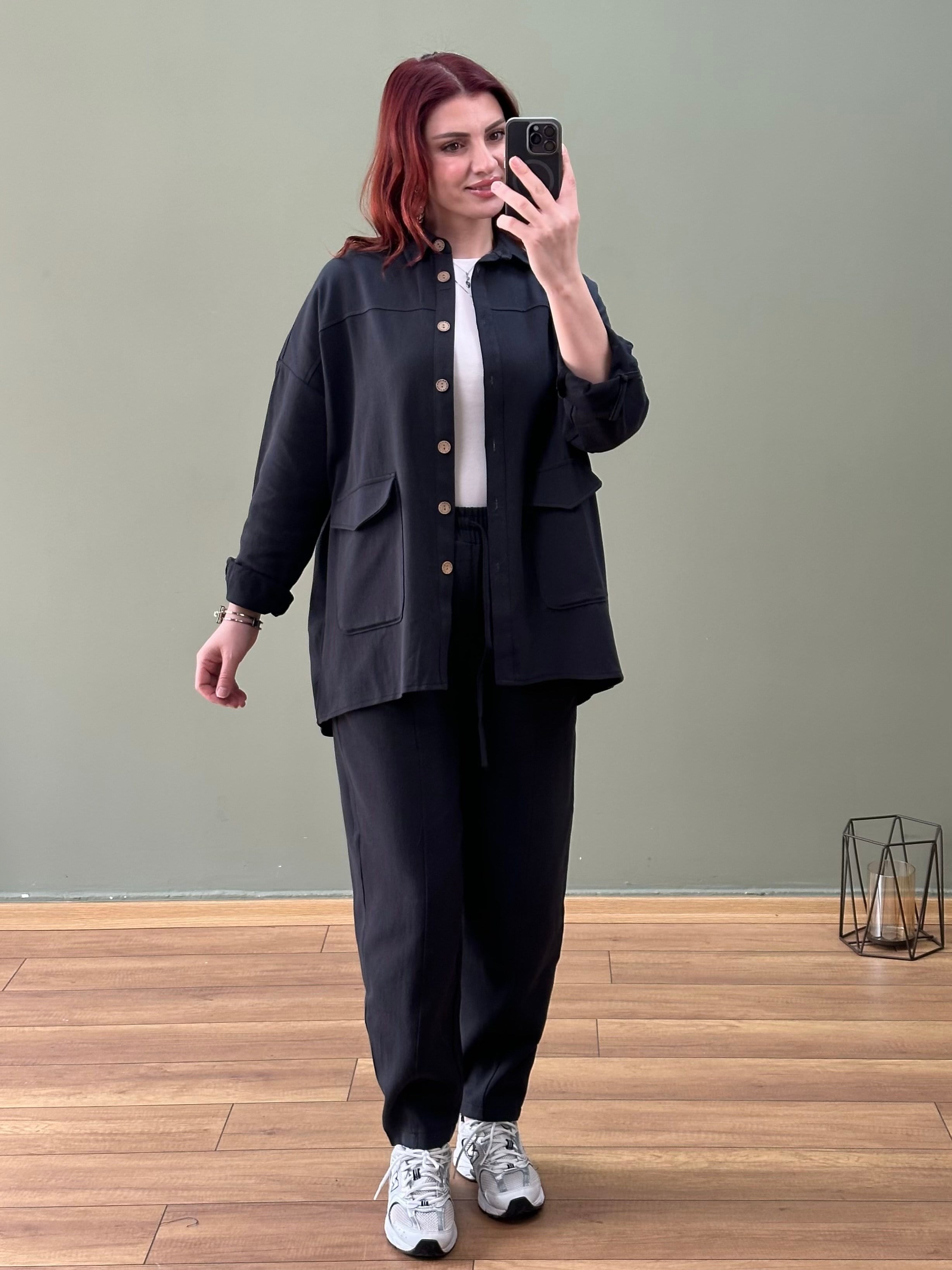 Premium seri %100 Pamuk Gabardin İkili Takım Siyah   