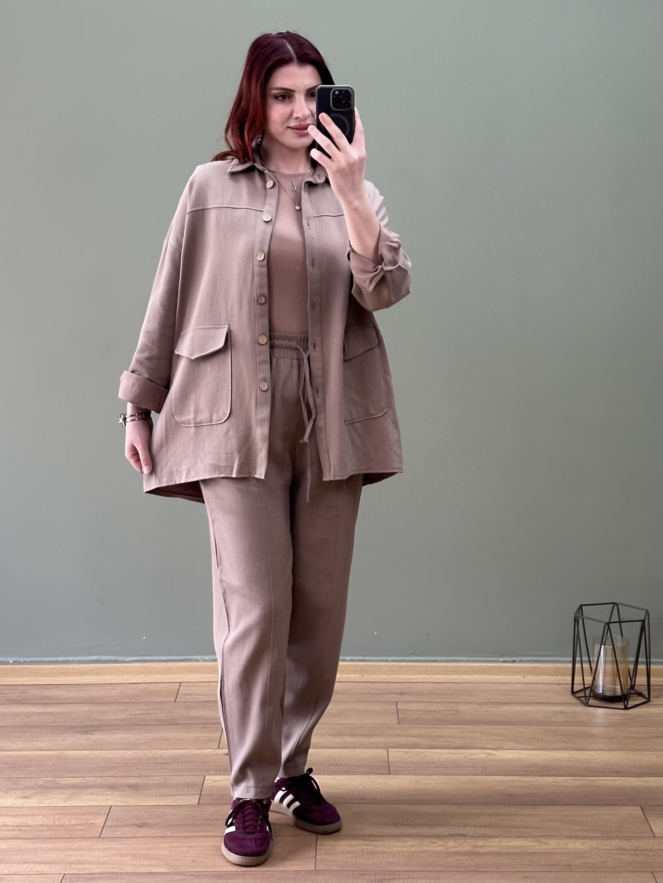 Premium seri %100 Pamuk Gabardin İkili Takım Vizon 
