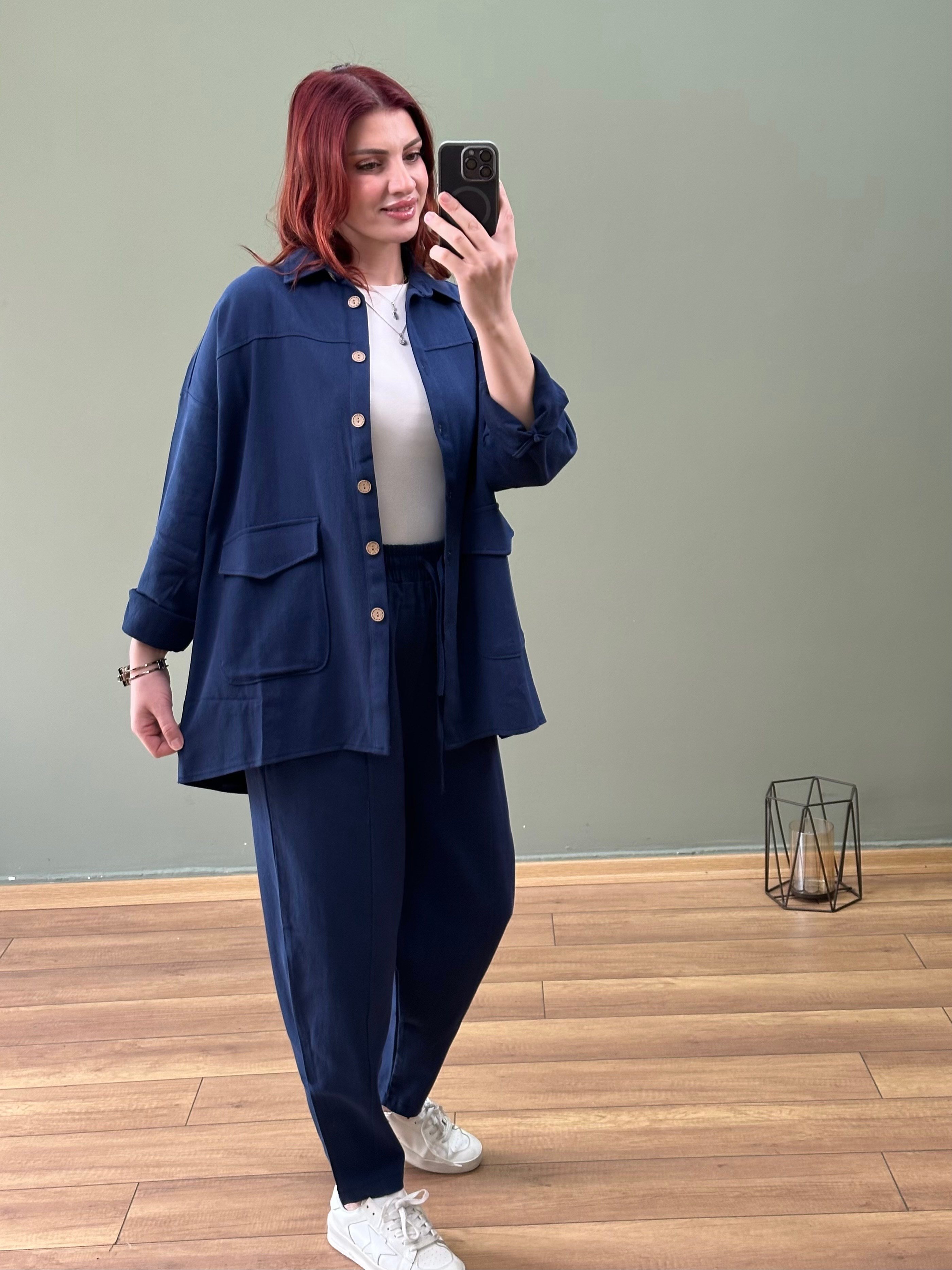 Premium seri %100 Pamuk Gabardin İkili Takım Lacivert 