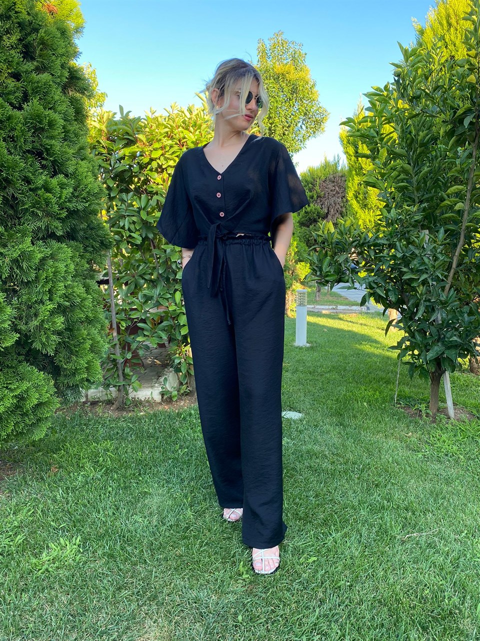 SİYAH İKİLİ TAKIM PANTOLON BLUZ