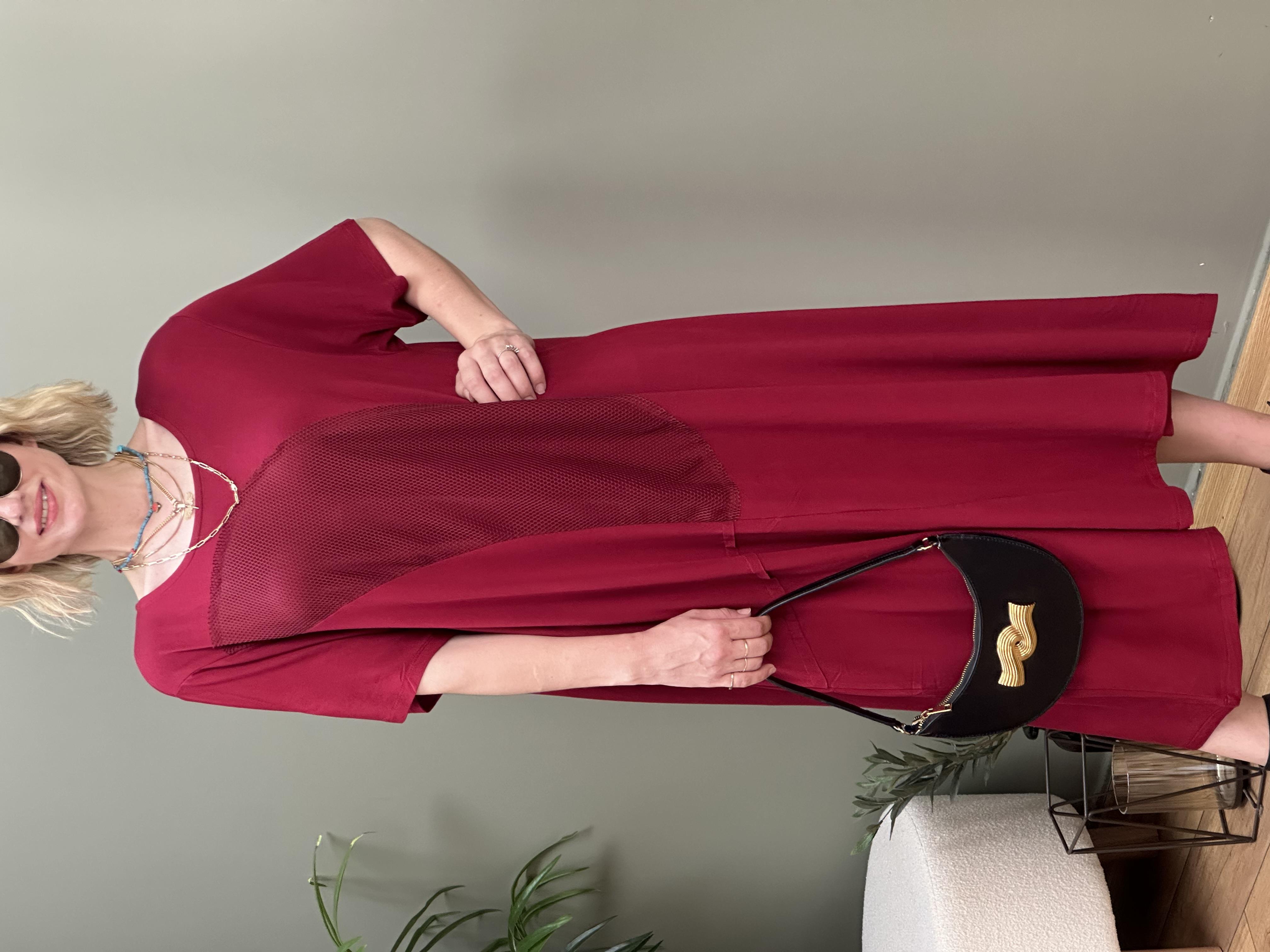 TASARIM FİLE DETAYLI SWEAT ELBİSE BORDO