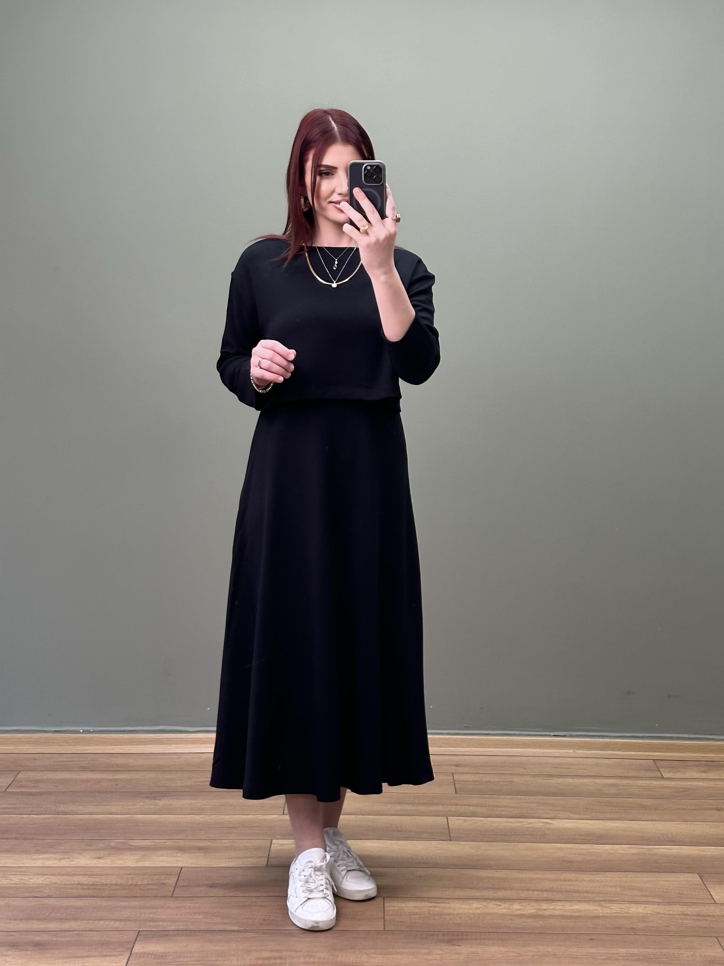 TASARIM MODAL KUMAŞ İKİLİ ELBİSE SİYAH