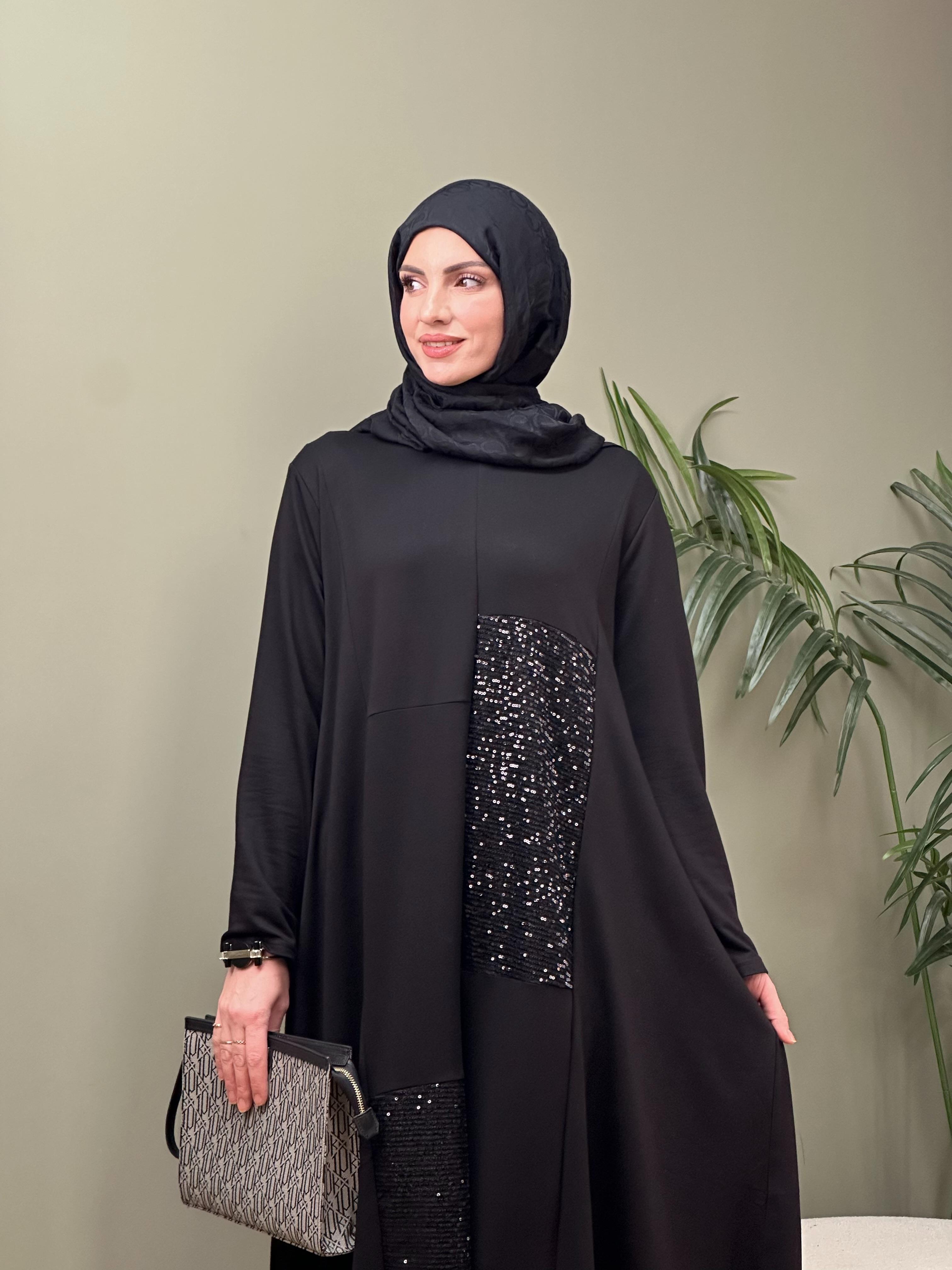 TASARIM PAYETLI SİYAH ELBİSE 