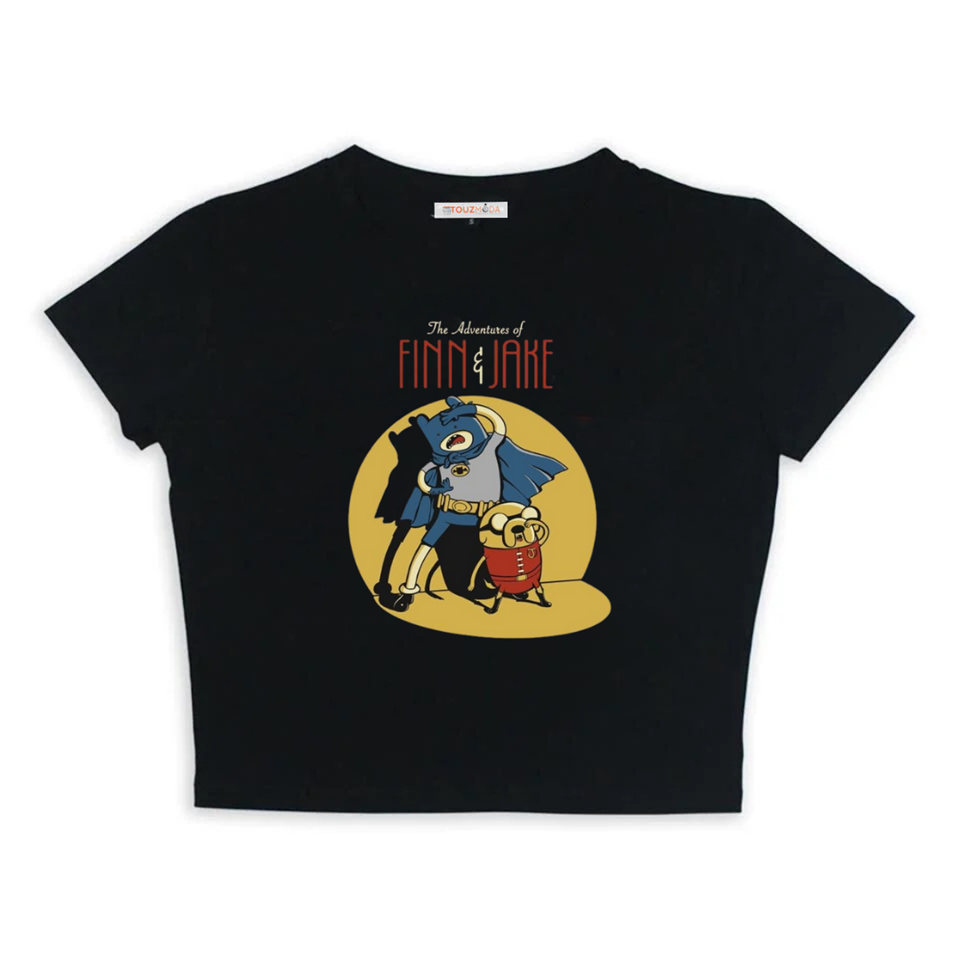  Adventure Time Finn And Jake Baskılı Siyah Crop