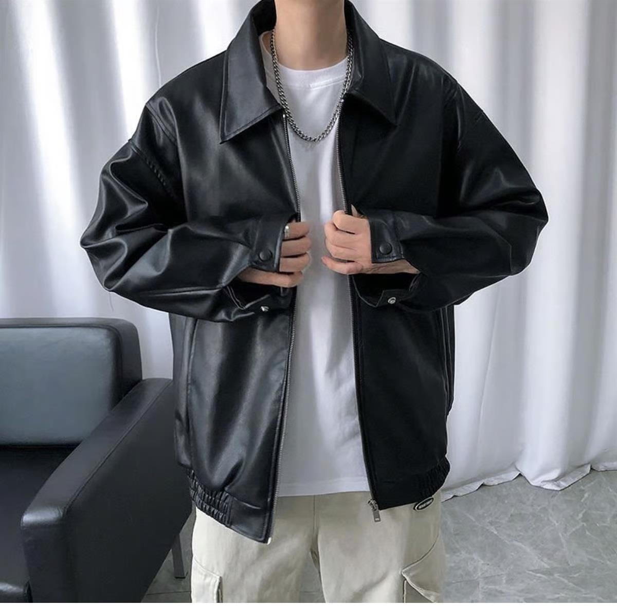  Evolution Of Rock Baskılı Streetwear Siyah Oversize Unisex Astarlı Deri Ceket