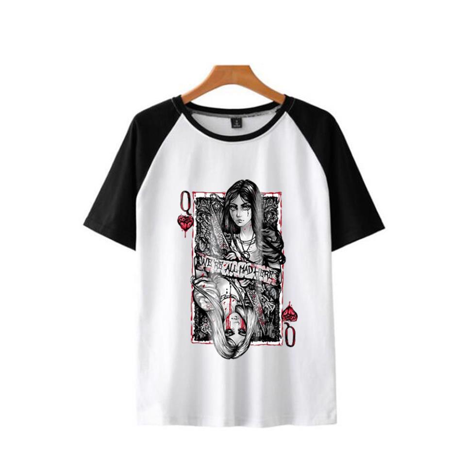 Alice Madness Baskılı Reglan Kol Beyaz Unisex Oversize T-shirt