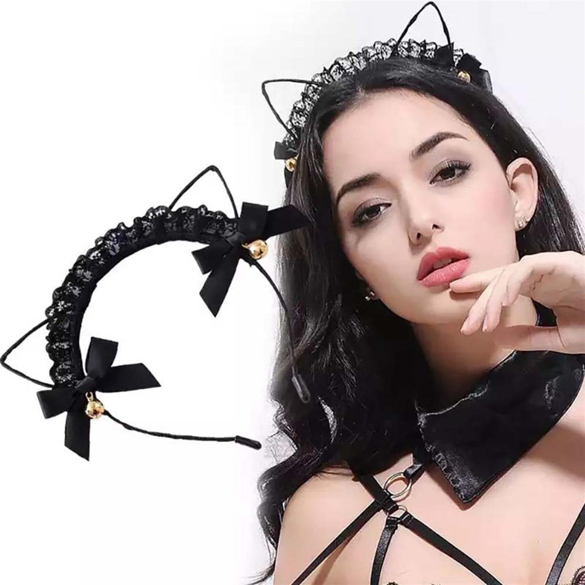 Anime Cosplay Gotik Dantel İşlemeli Siyah Kedi Taç