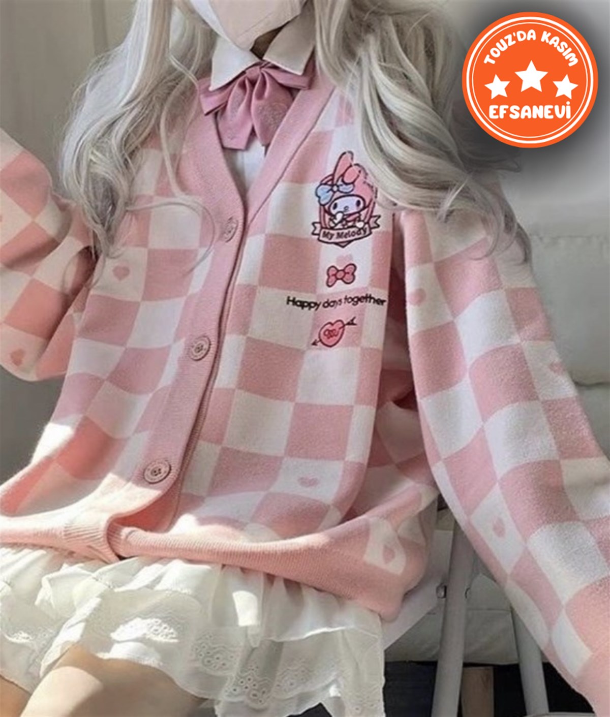 Anime Harajuku My Melody Pembe Damalı Hırka