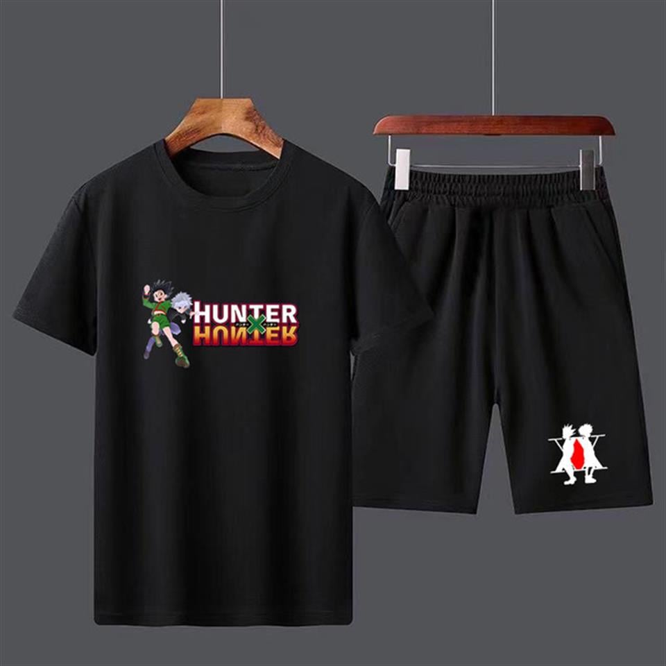 Anime Hunter X Hunter Baskılı Unisex Oversize Siyah T-shirt & Şort İkili Takım