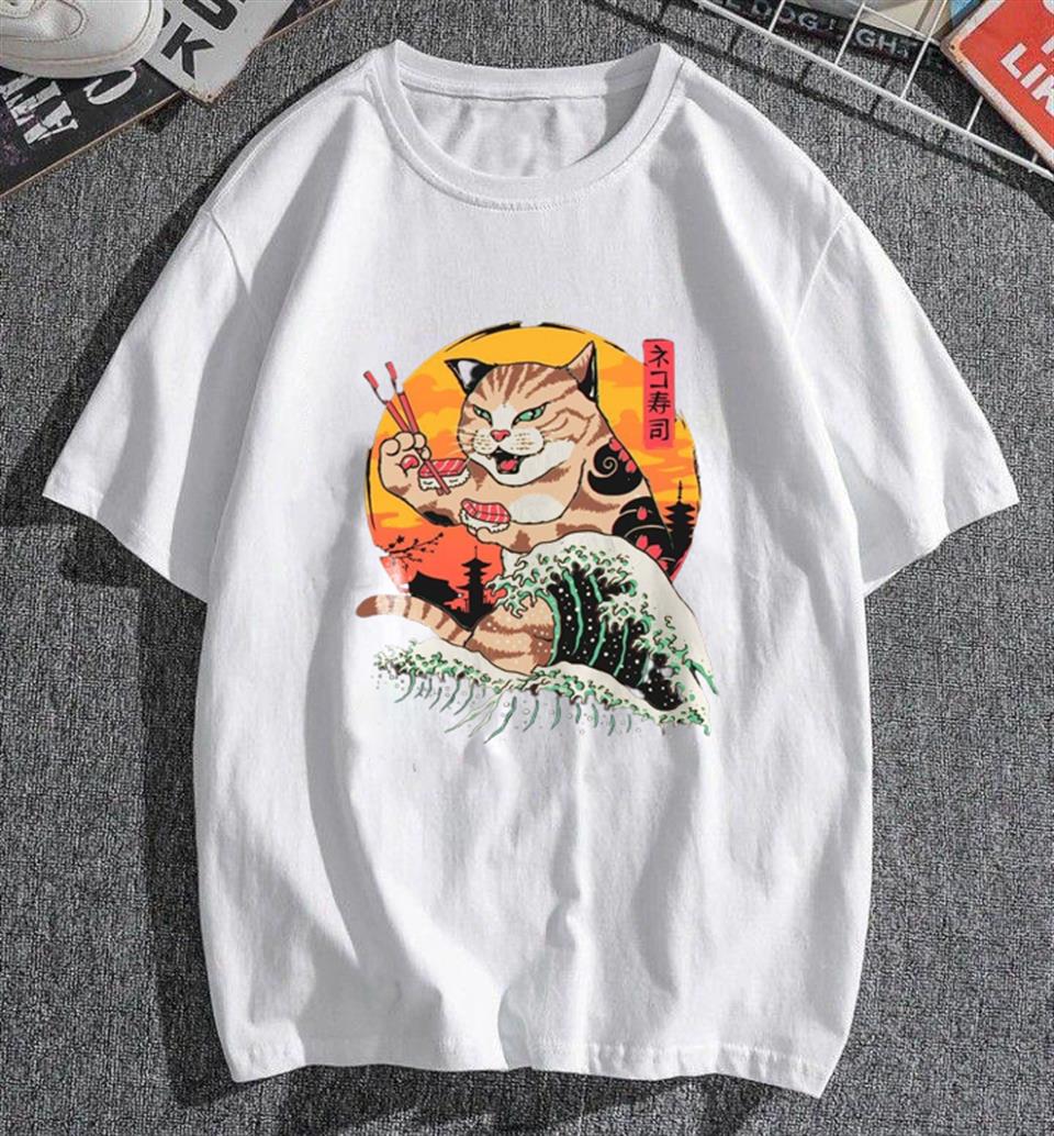 Artist Cat Baskılı Beyaz Unisex Oversize T-shirt